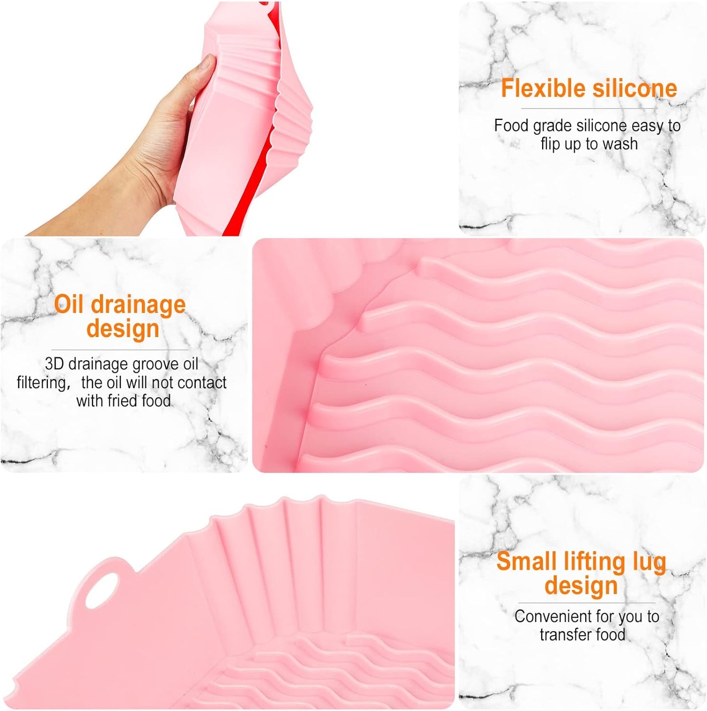 2 PCS Square Silicone Air Fryer Liners - 8 Inch Air Fryer Reusable Liners - Kitchen Accessories - AirFryer Inserts for 4 to 7 QT Oven Microwave Accessories (Grey + Pink)