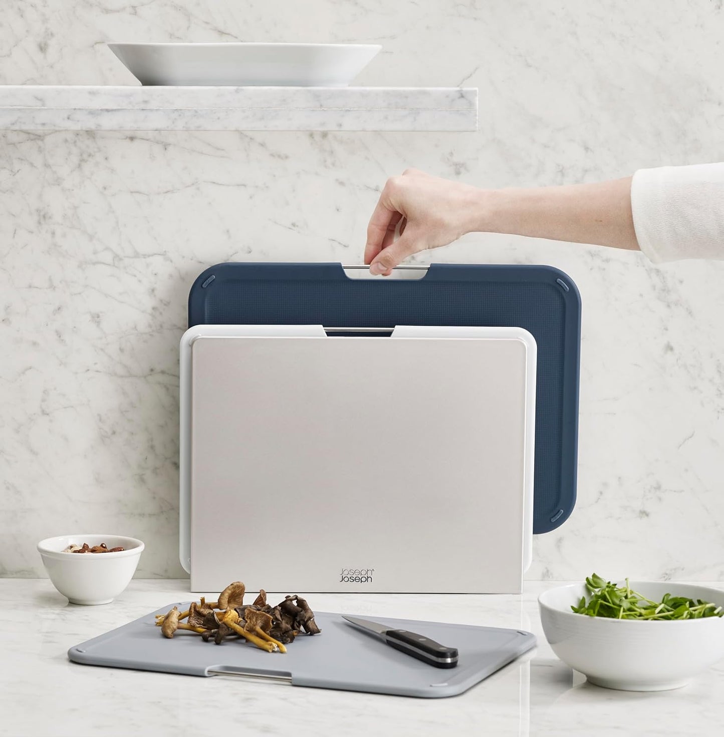 Joseph Joseph Nest Large 3-Piece Color coded Cutting Board Set with Storage Stand, Large - Grey