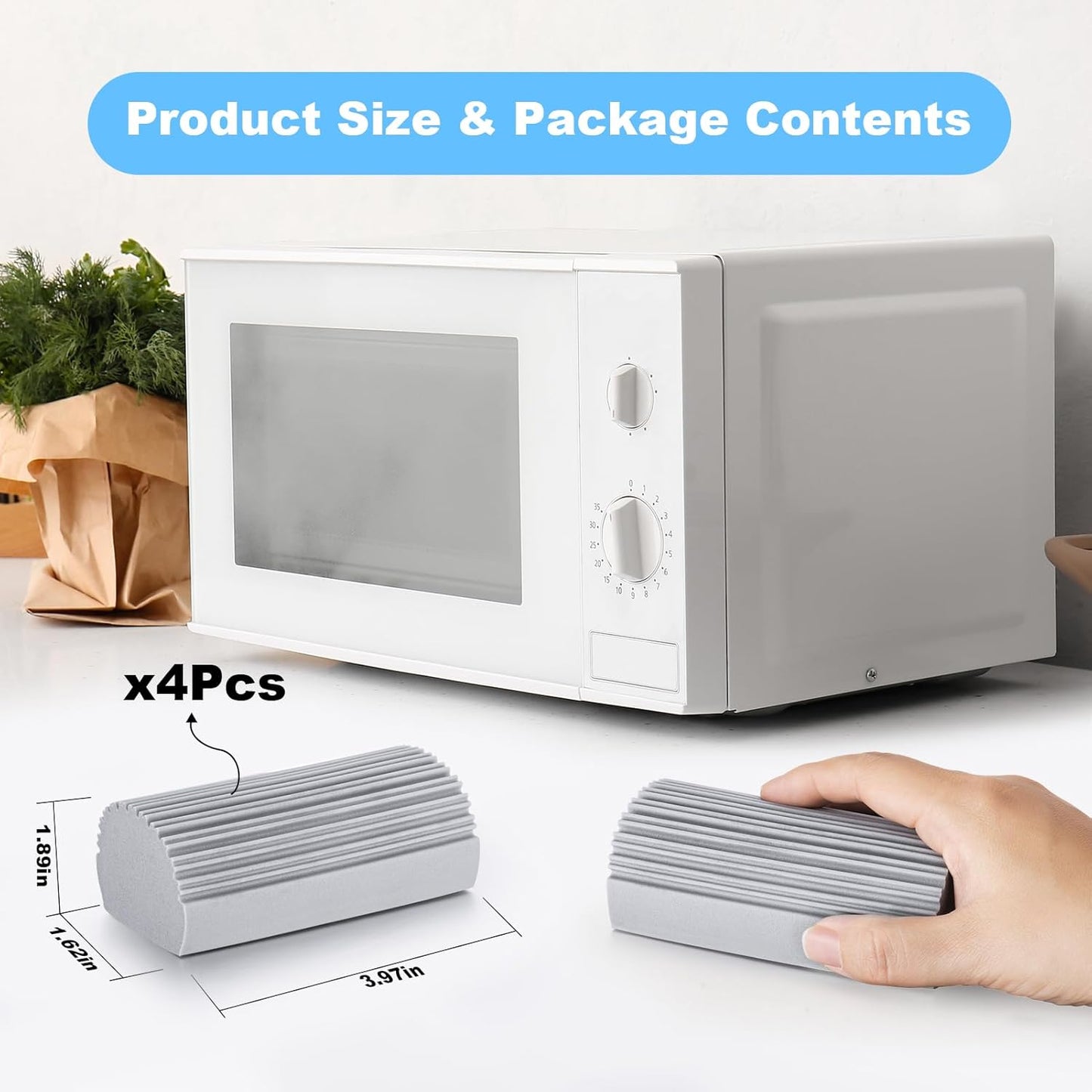 4 Pack Damp Clean Duster Sponge, Magic Sponge Eraser for Household Cleaning, Reusable Dusters Cleaning Supplies for Housekeeping, Dish, Blinds, Glass, Baseboards,Window Track Grooves and Faucets