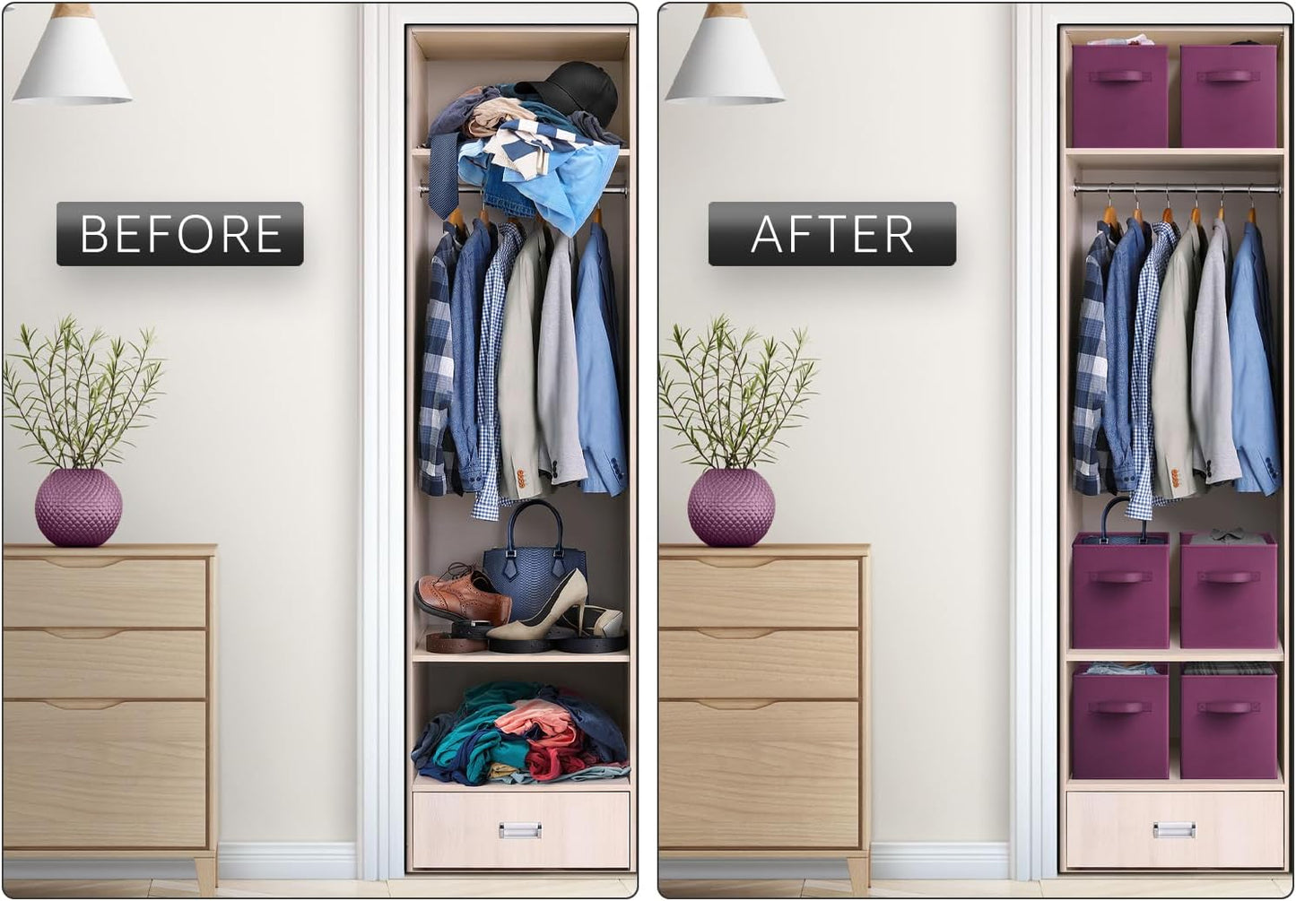 Sorbus Foldable Storage Cubes - 6 Fabric Baskets for Organizing Pantry, Closet, Shelf, Nursery, Playroom, Toy Box, Cubby - 11 Inch Dual Handle Collapsible Closet Organizers and Storage Bins (Purple)