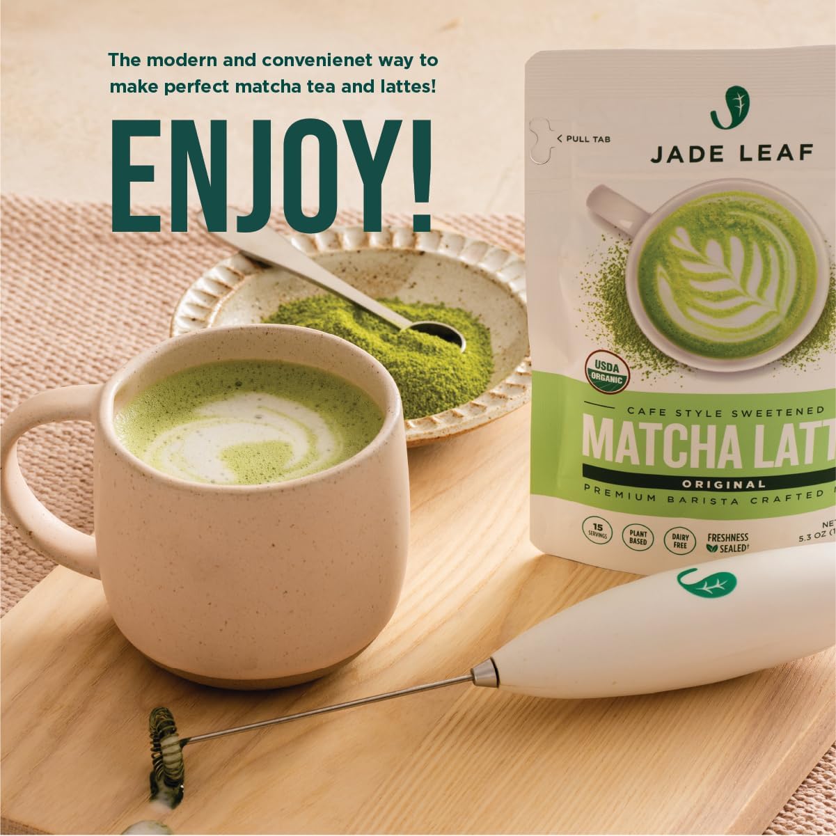 Jade Leaf Matcha - Electric Matcha Whisk & Milk Frother - Barista Style Preparation for Foamy Green Tea & Lattes - Great Gift idea