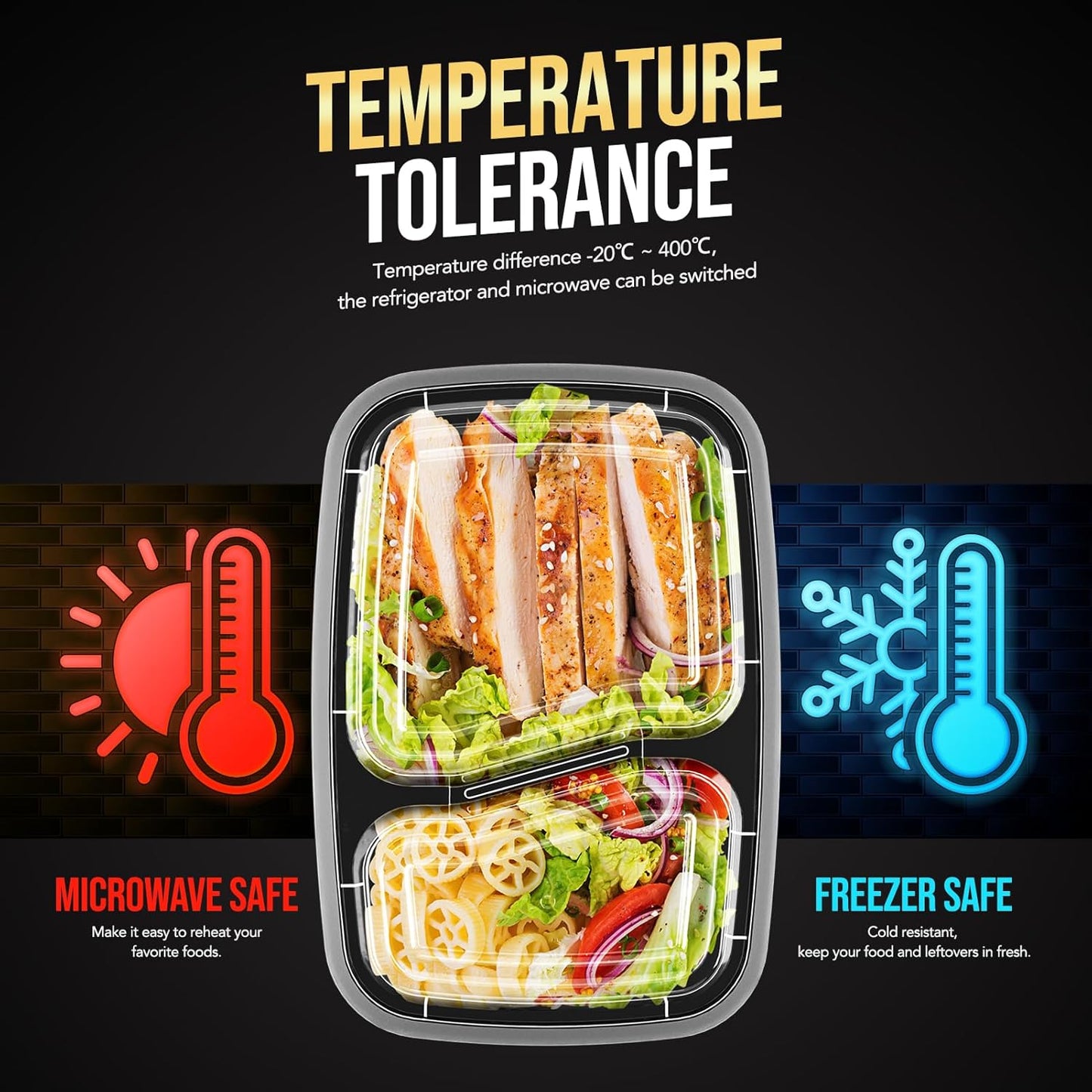 Glotoch 50 Pack 32 oz Meal Prep Containers Reusable, 2 Compartment Food Containers with Lids To Go Containers, Lunch-Microwave, Freezer, Dishwasher Safe