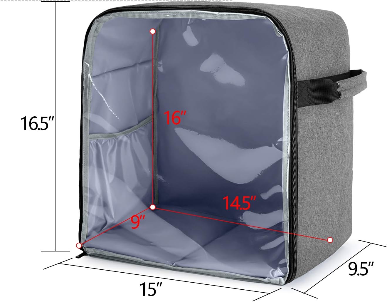 Luxja Dust Cover Compatible with 6-8 Quart KitchenAid Mixers (with a Bottom Padding Pad), Dust Cover (Clear Front Panel) for Stand Mixers and Extra Accessories, Gray (Patented Design)