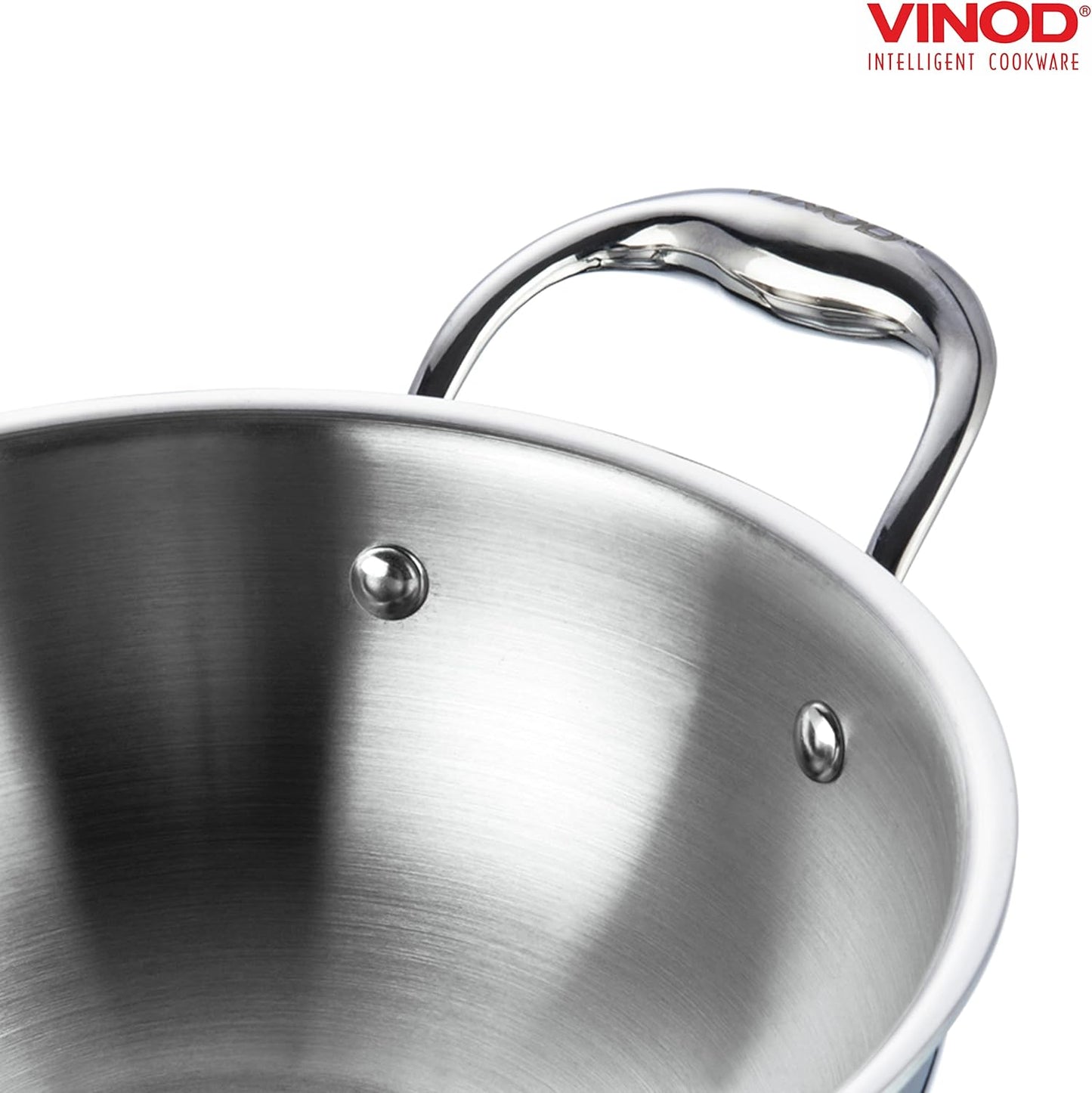 Vinod Platinum Kadai Triply Stainless Steel | Suitable For Indian Cooking, Sauces, Stews, Soups | Deep/Extra Deep Kadai With Lid | Induction, Electric Friendly (Extra Deep Kadai, 18cm)