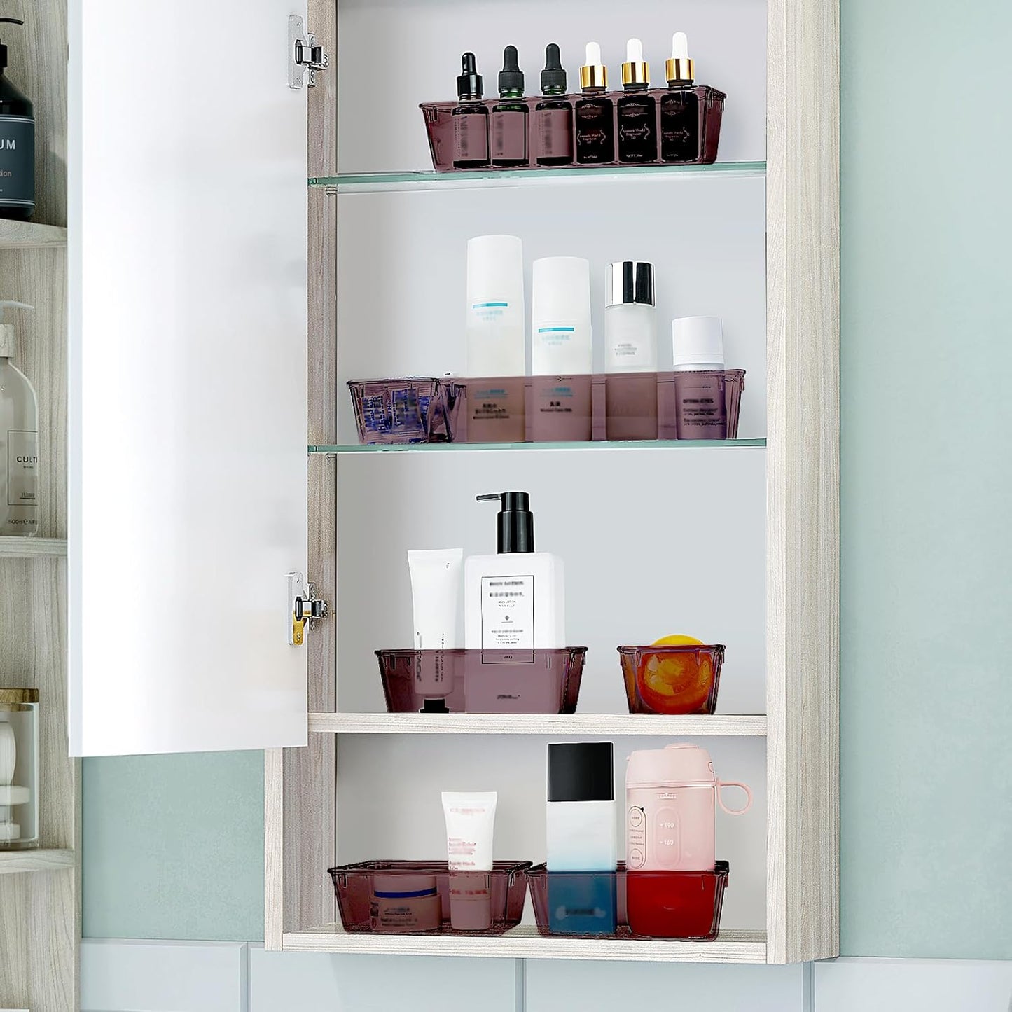 WOWBOX 25 PCS Plastic Drawer Organizer Set, 4 Sizes Desk Drawer Divider Organizers and Storage Bins for Makeup, Jewelry, Gadgets for Kitchen, Bedroom, Bathroom, Office, Clear Brown