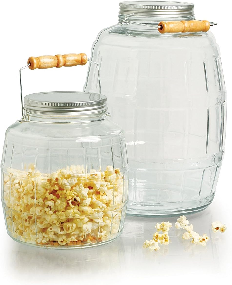 Anchor Hocking 1 Gallon Glass Barrel Jar with Lid (2 piece, brushed metal, screwable)