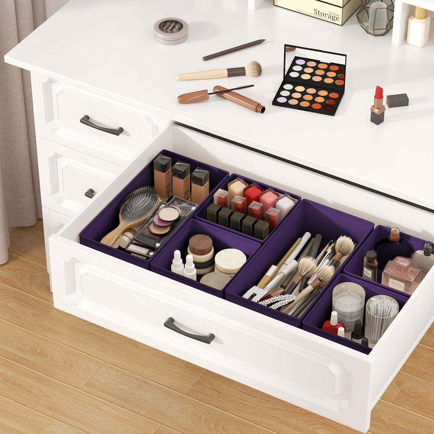 DIMJ Drawer Organizer Clothes, 15 Pack Dresser Organizer, Foldable Closet Organizers and Storage, Fabric Dresser Bins, Drawer Dividers for Nursery, Baby Clothes, Underwears, Sock (Purple)