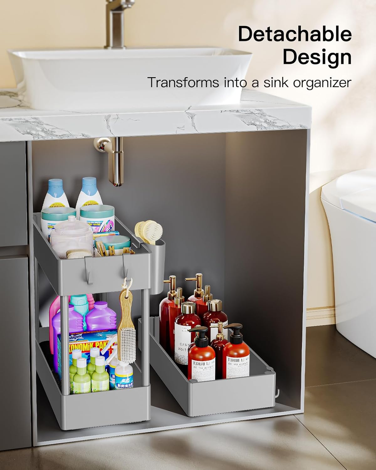 Pipishell Slim Storage Cart with Wheels - 3 Tier Bathroom Organizers and Storage Cart - Rolling Carts for Bathroom, Kitchen, Narrow Space, Laundry Room,Grey