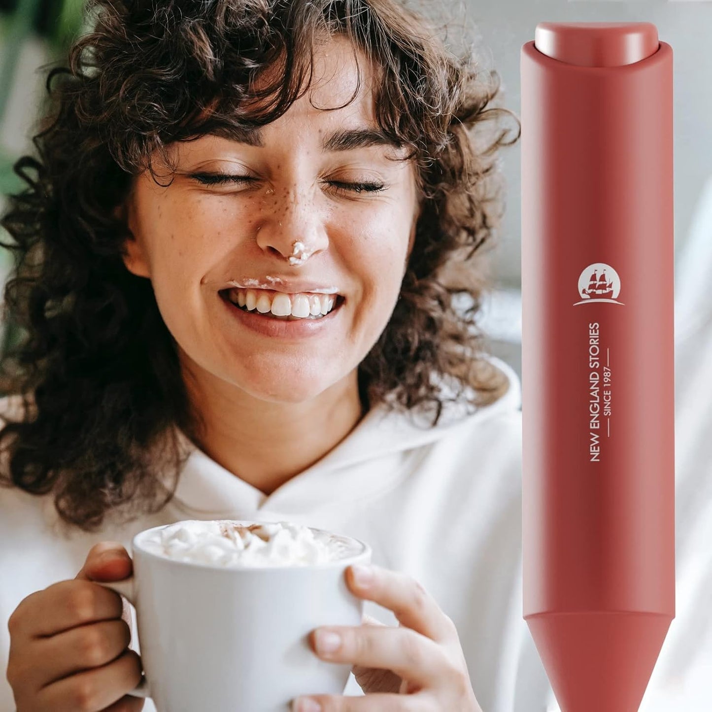 Powerful Milk Frother Handheld Foam Maker, Mini Whisk Drink Mixer for Coffee, Cappuccino, Latte, Matcha, Hot Chocolate, No Stand, Red
