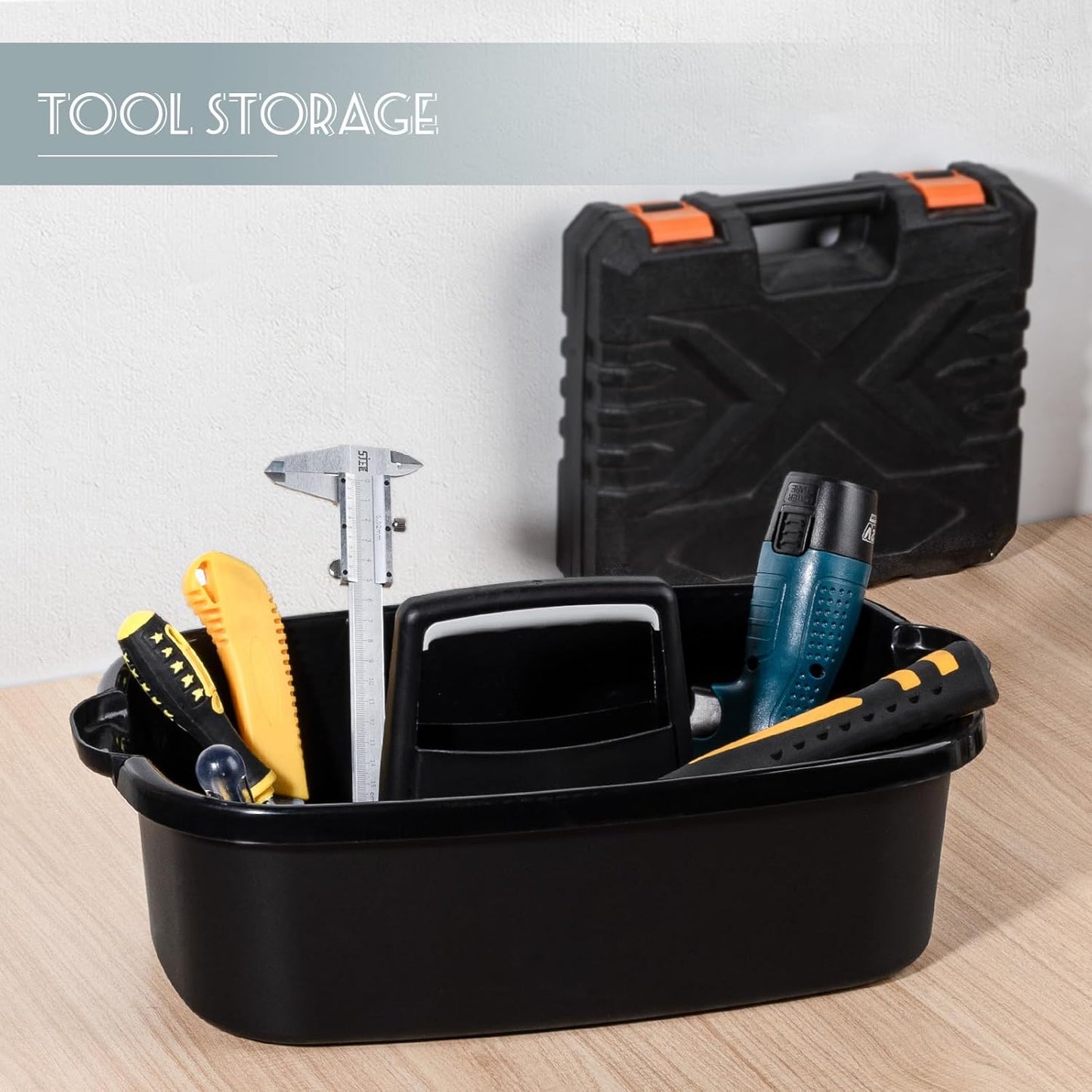 Large Cleaning Supplies Caddy Portable Shower Basket Supply Organizer with Handle Plastic Bucket Tool Storage for Bathroom, Bedroom, Kitchen, College Dorm, Garden, Black 2 Pack