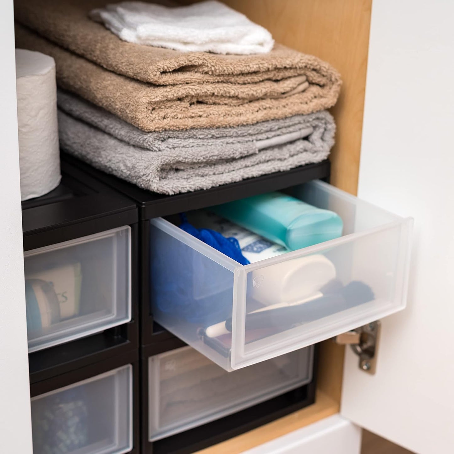 IRIS USA 6 Qt. Plastic Drawer Storage Organizer Stacking Drawers, 2-Pack, Stackable Unit with Sliding Drawer for Bedroom Kitchen Under Sink Pantry Craft Room Bathroom Dorm Office, Black