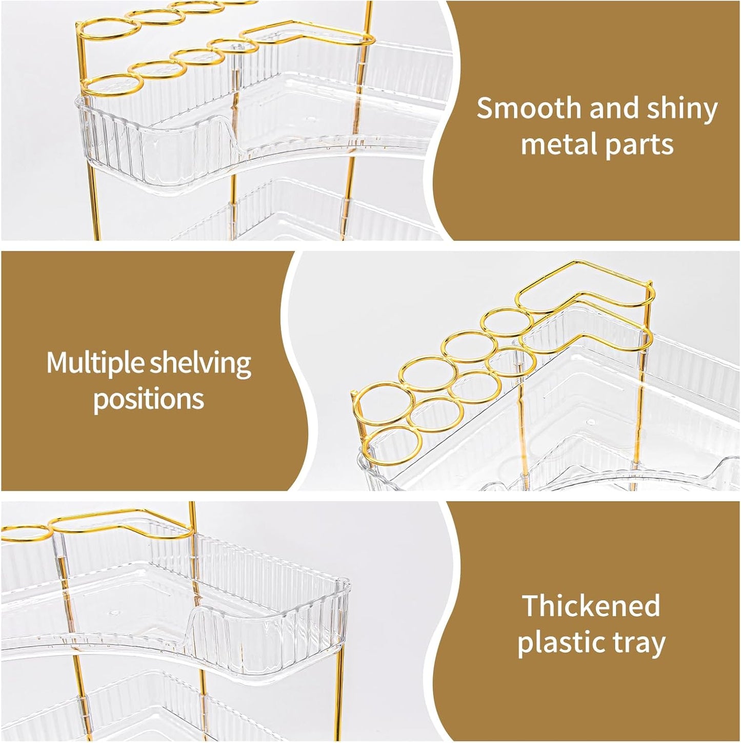 NATURE'S SOURCE Makeup Organizer for Vanity, 3-Tier Corner Bathroom Organizer Countertop with Makeup Brush Holder, Corner Counter Storage for Bathroom, Dresser, Kitchen(Clear