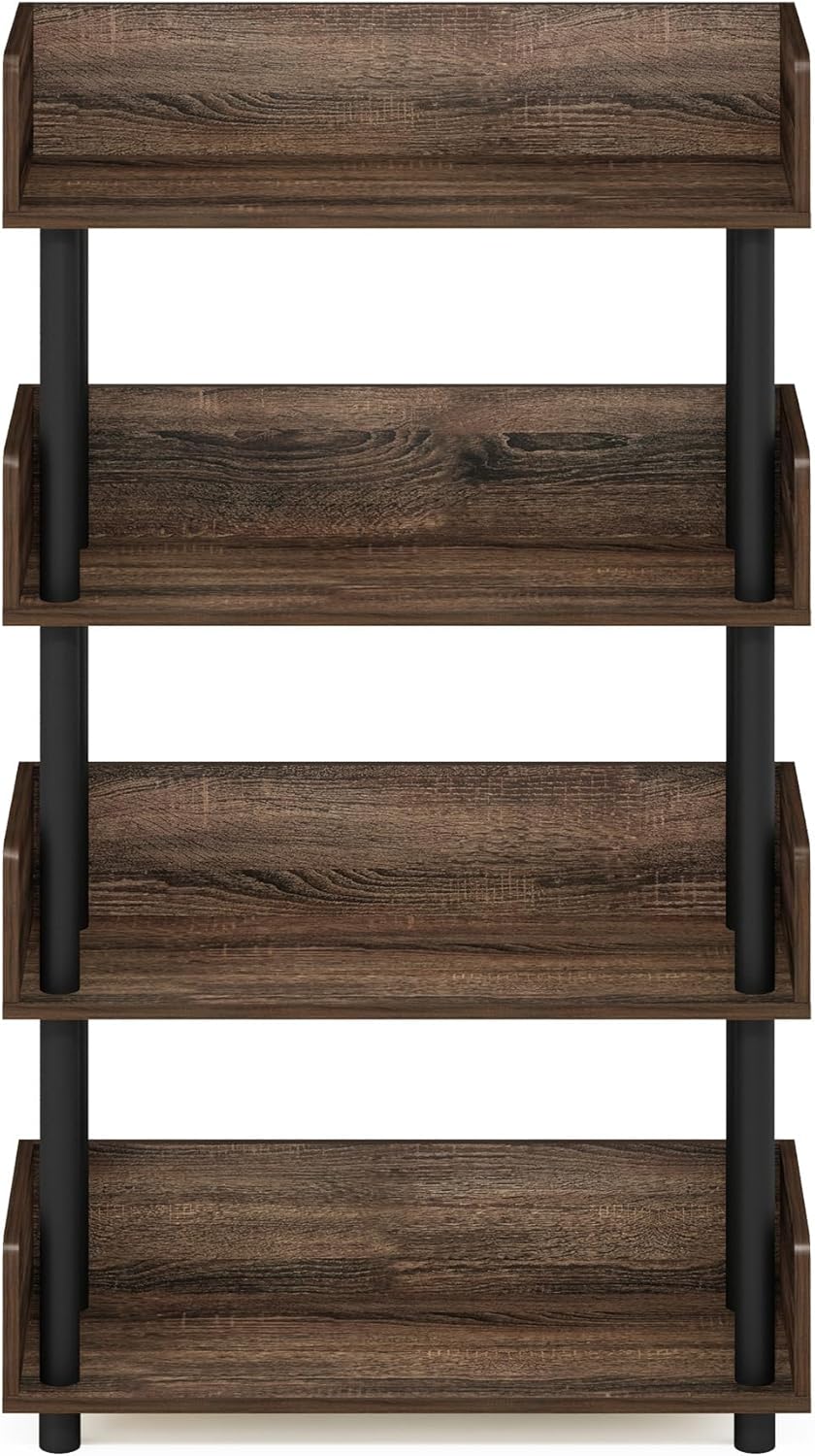 Furinno TURN-N-TUBE 4-Tier Display Shelf, Storage Shelves, Book Shelf, Open Shelves with Rounded Corner Top Edges, for Organization and Storage, Living Room, Home Office, Walnut