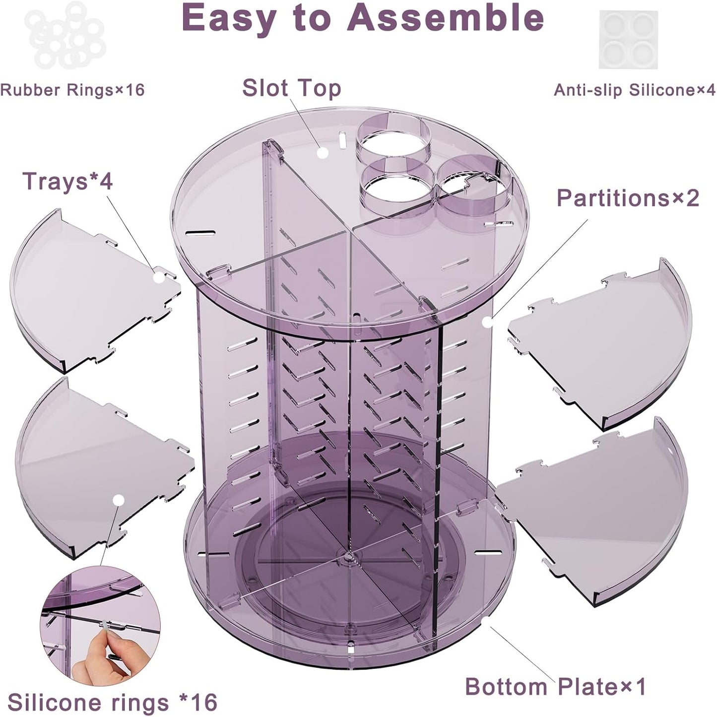 Rotating Makeup Organizer for Vanity, DIY Adjustable Tray Spinning Skincare Organizers Countertop, Cosmetic Display Case with Perfume Tray Brush Holder, Bathroom Desk Corner Storage Carousel Rack