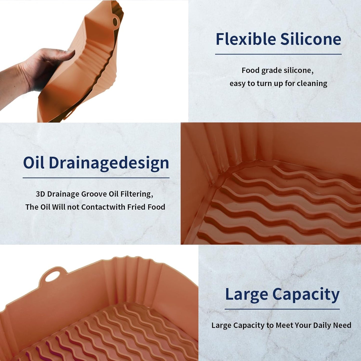 9 Inch Large Air Fryer Silicone Liners - 2 PCS Square Reusable AirFryer Basket Liners for 5-8QT Air fryer, Air fryer Accessories for Baking Roasting Microwave (Black + Brown)