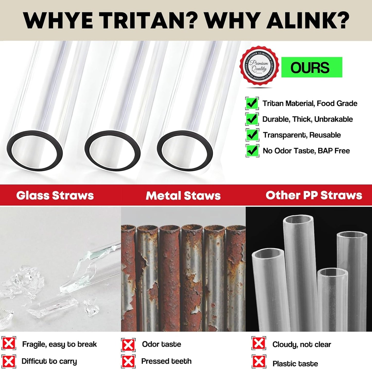 ALINK 10 Pcs Replacement Straws for Stanley 40 oz 30 oz Tumbler, 12 inch Long Reusable Tritan Plastic Clear Tumbler Straws for Stanley Cup, Owala 40 oz, Yeti 42 oz Accessories with Brush