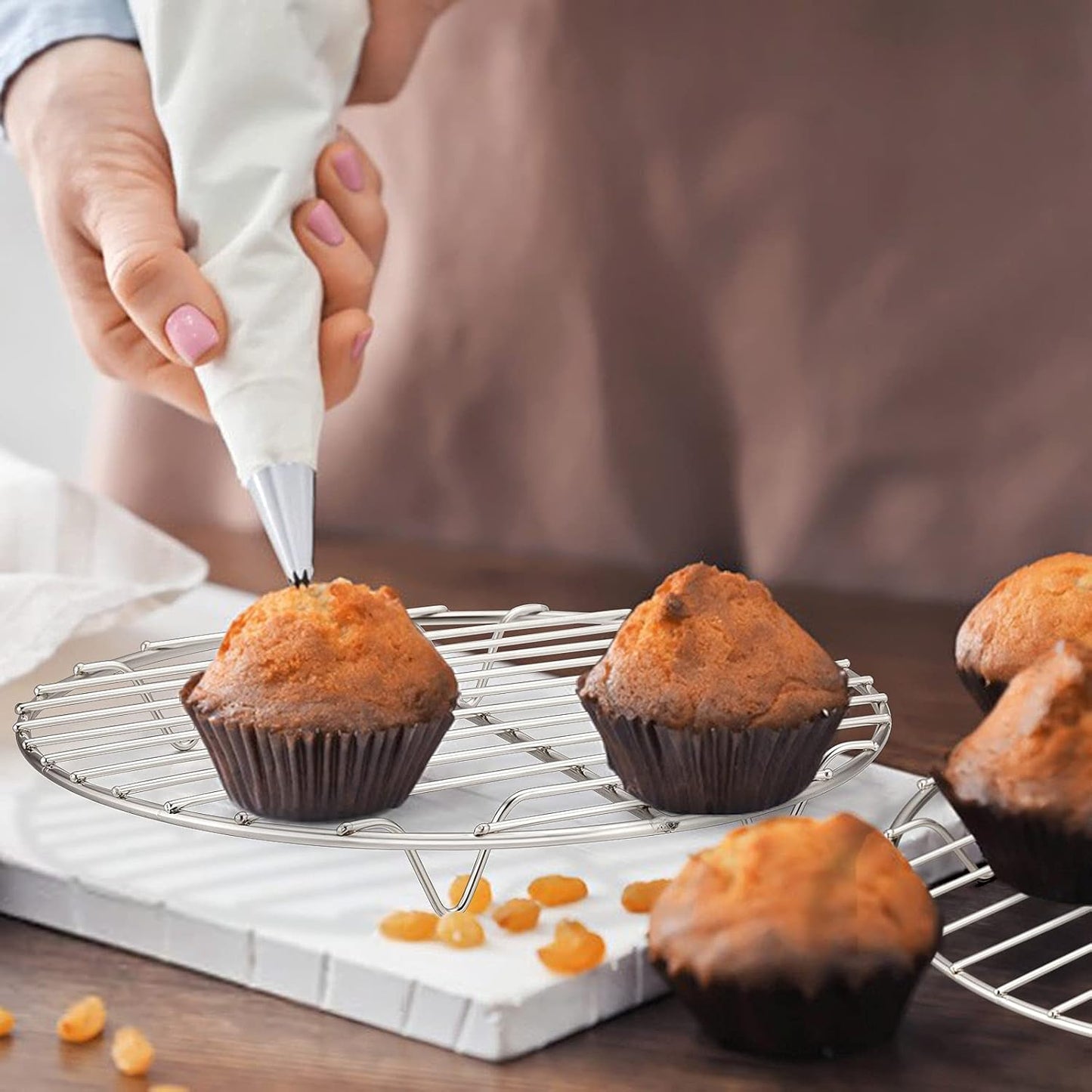 TeamFar Round Cooling Rack Set of 2, 10½ Inch Round Wire Baking Steaming Roasting Rack Set Stainless Steel, Healthy & Mirror Finish, Oven & Dishwasher Safe