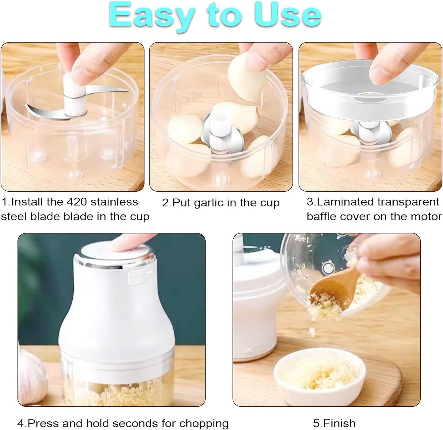 Vegetable Chopper, 100ML Electric Garlic Chopper, USB Rechargeable Mini Blender, Powerful Small Food Processor, Blender to Vegetable, Wireless Food Cutter for Ginger, Chili, Fruit, Meat, etc