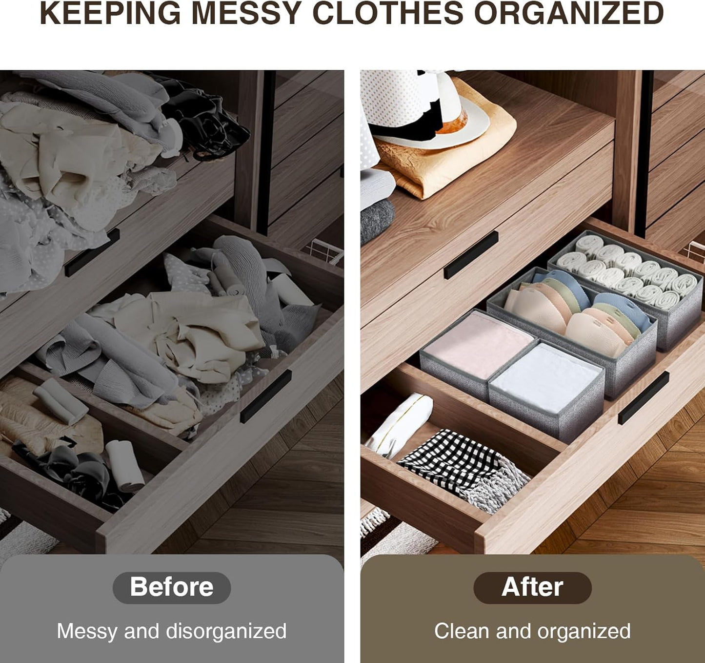 DIMJ Drawer Organizer Clothes, Dresser Organizer For Nursery, Bedroom, Closet, Baby Clothes Organizer and Storage, Foldable Fabric Drawer Dividers for Baby Socks, Belt, Tie (4 Pack, Blended)