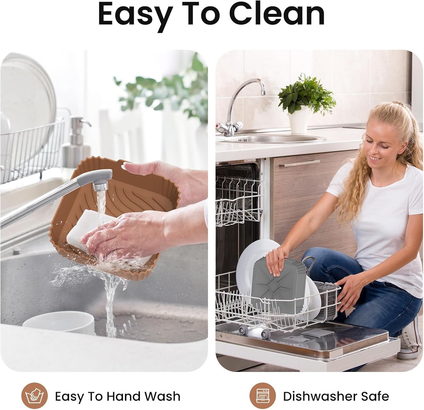 Redfly Air Fryer Silicone Liners, 9.3 Inch Square Airfryer Liners, Silicone Air Fryer Liners Reusable for 6-8 QT, Air Fryer Accessories Replacement for Parchment, Airfryer Liners Silicone Brown&Gray