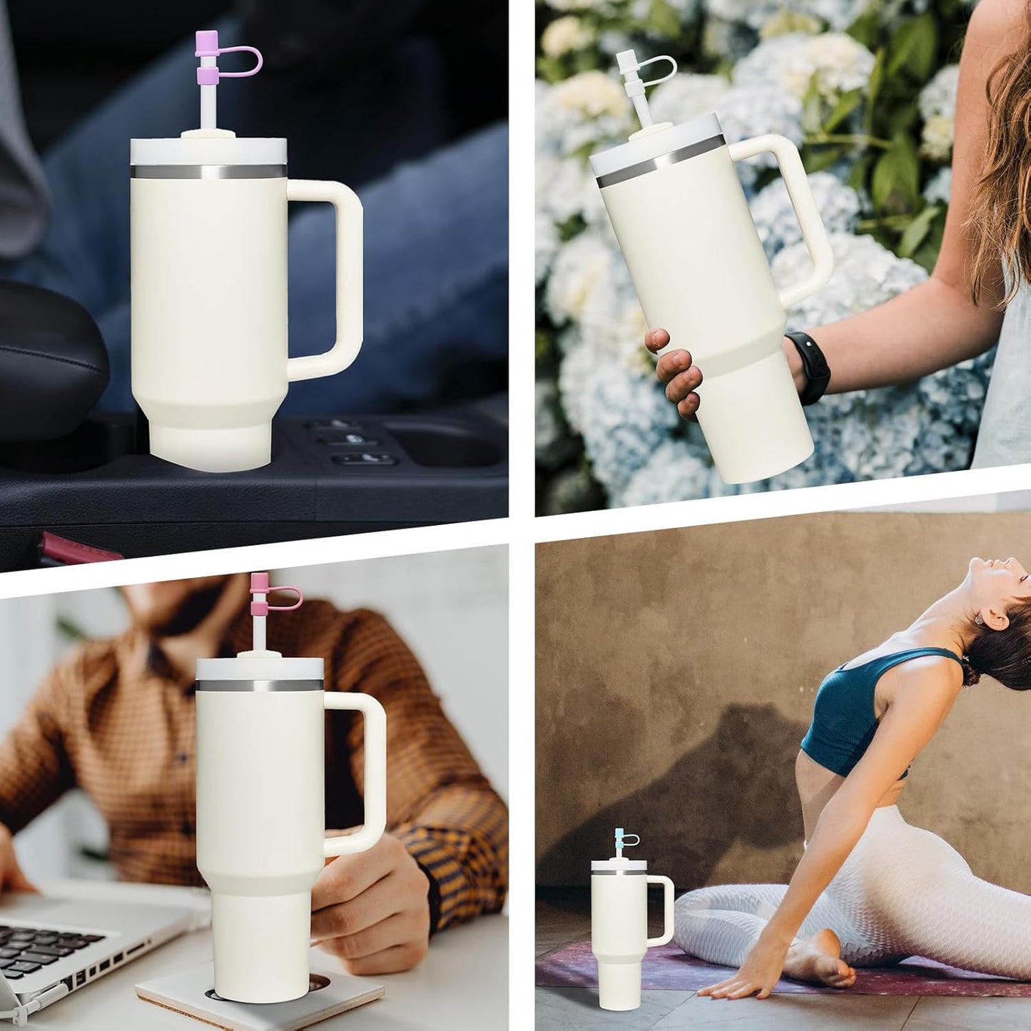 Straw Toppers for 10mm/0.39inch Diameter Straw Cover, compatable for Stanley/Owala Tumblers, Food Grade Silicone. (5pcs-Basics-LightPink)