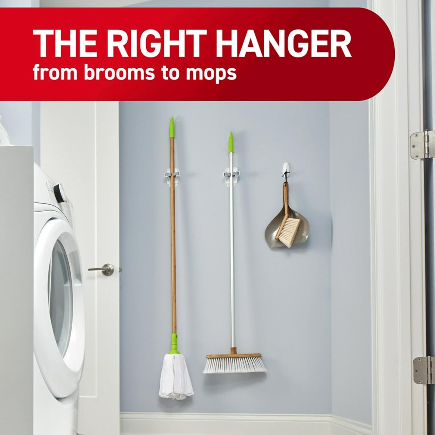 Command Broom and Mop Grippers Wall Hook, Damage Free Hanging Wall Mount Broom and Mop Holder, No Tools Household Cleaning Organizer for Living Spaces, 6 Hangers and 16 Command Strips
