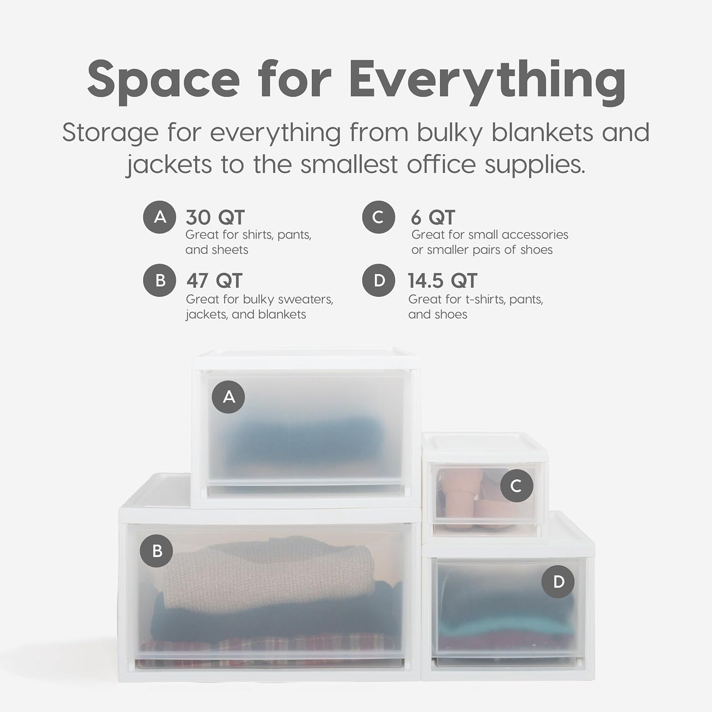 IRIS USA 47 Qt. Extra-Large Stackable Storage Drawer Plastic Drawer Organizer with Clear Doors, for Pantry Bedroom Closet Kitchen Under-Sink Home and Office De-Clutter Shoes and Crafts, White, 2-Pack