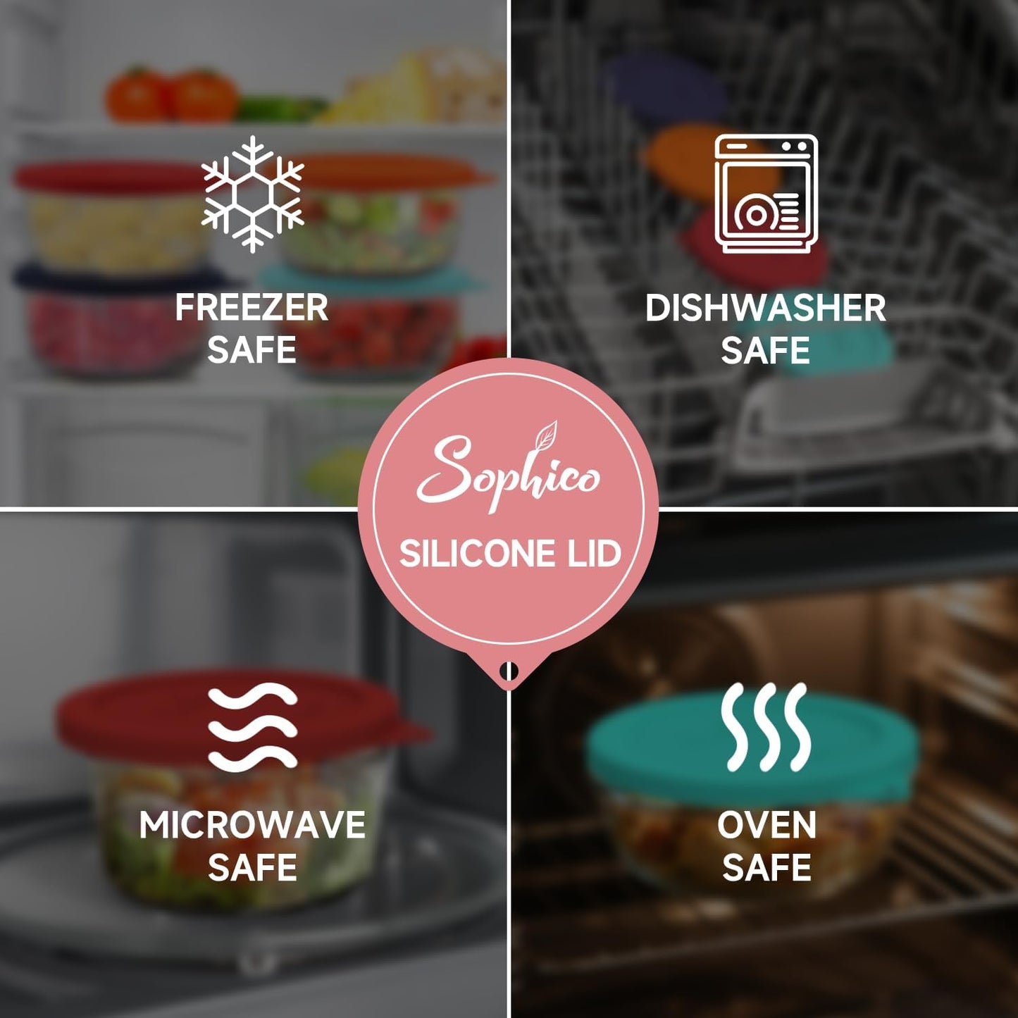 Sophico Round Silicone Storage Cover Lids Replacement for Anchor Hocking and Pyrex 7402-PC 6/7 Cup Glass Bowls (Container not Included) (Red - 2 pack)