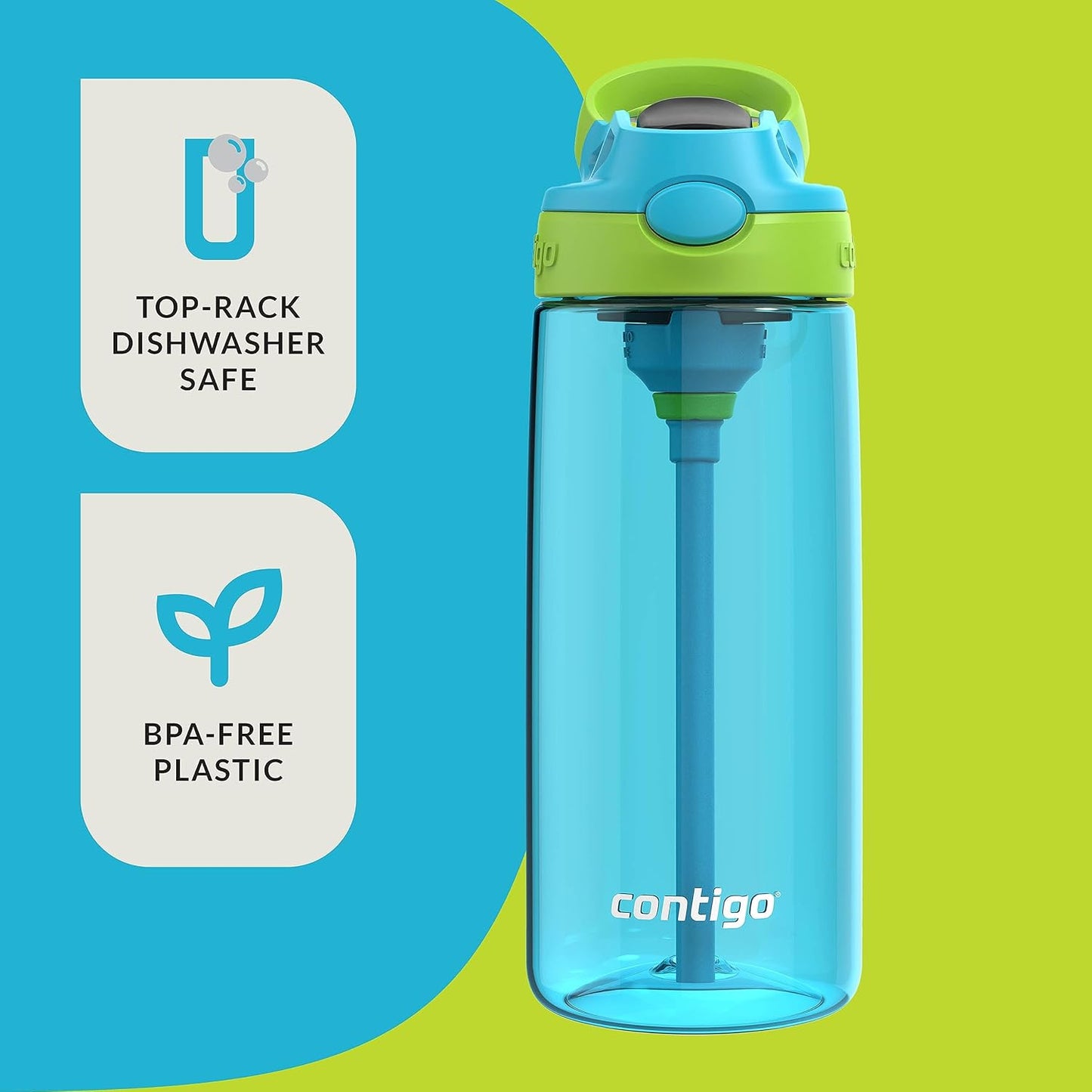 Contigo Kids 20oz 2-Pack Aubrey Water Bottles with Cleanable Silicone Straw Spill-Proof Lid Dishwasher Safe Blue Raspberry/Cool Lime & Blueberry/Juniper BPA-free
