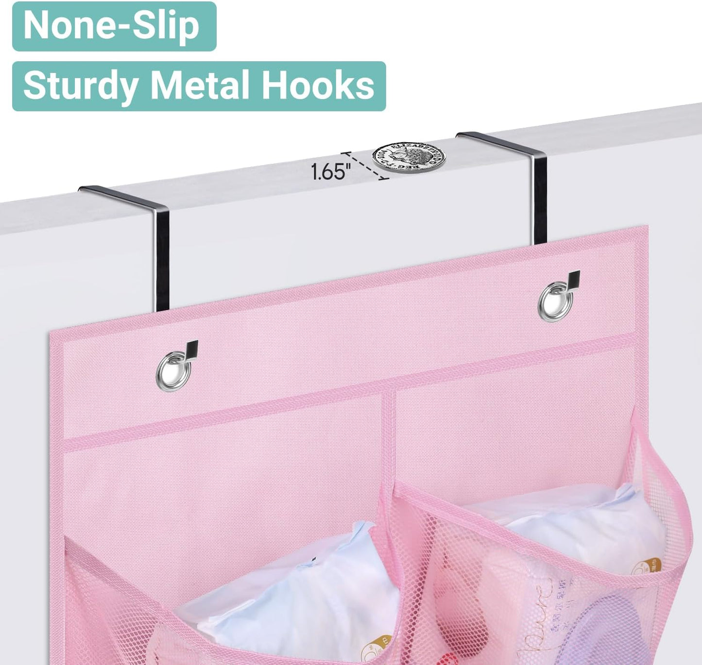 KIMBORA 2 Packs Narrow Kids Over the Door/Wall Shoe Organizer Small Baby Hanging Shoe Rack for Closet with Clear Mesh Pocket Shoe Storage for Toddler Girl Bedroom, Bathroom, RV, Pantry, Camping (Pink)