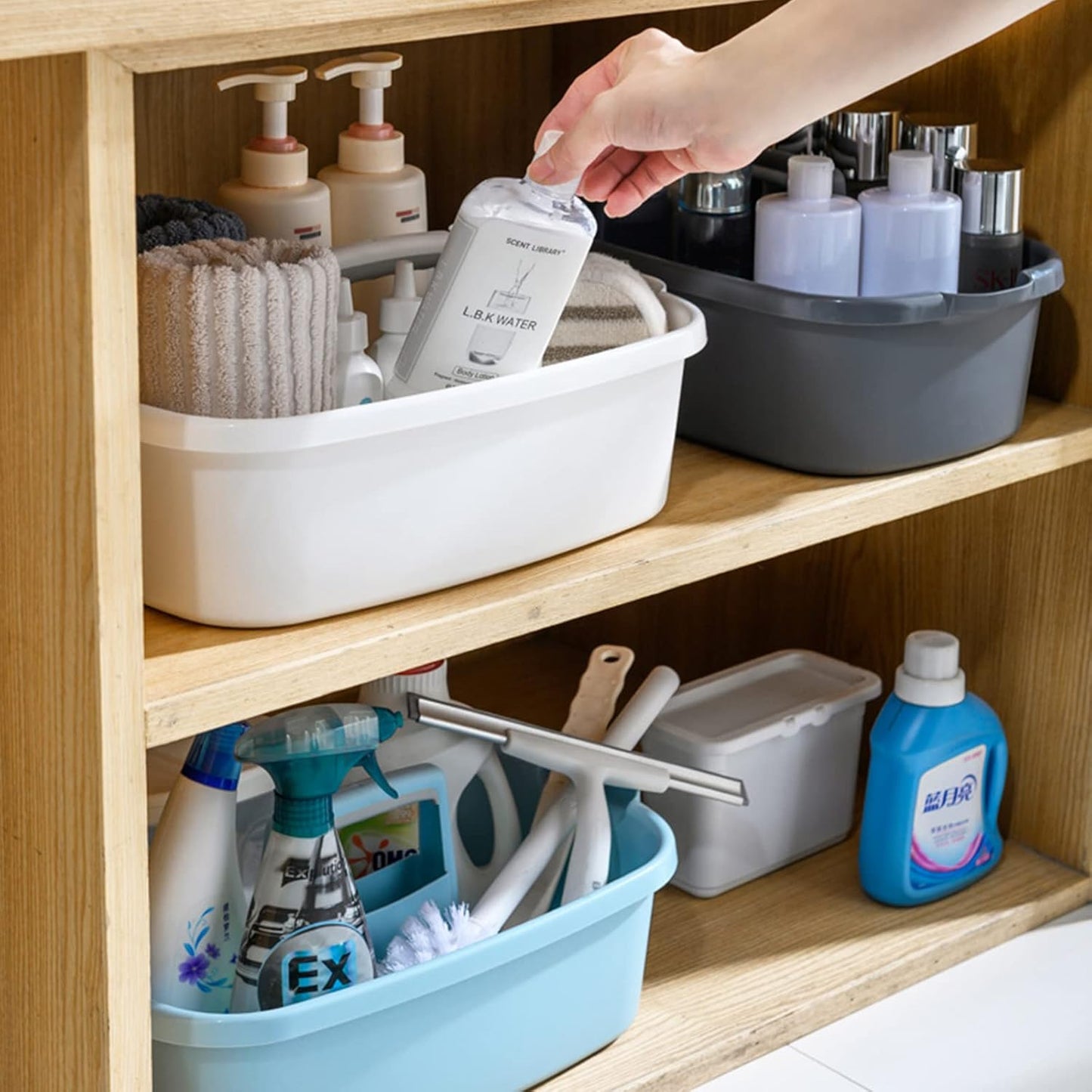 Large Cleaning Supplies Caddy Portable Shower Basket Supply Organizer with Handle Plastic Bucket Tool Storage for Bathroom, Bedroom, Kitchen, College Dorm, Garden, Dark Gray 2 Pack