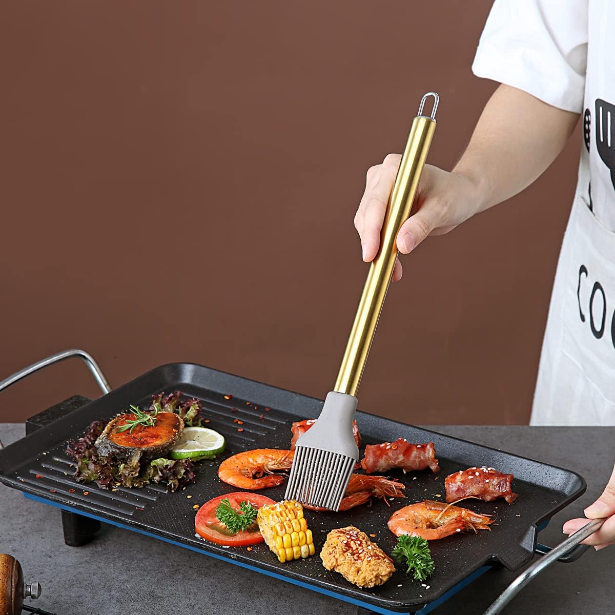 Gold Basting Brush, Berglander Non-stick Silicone Kitchen Brush For Cooking With Titanium Gold Plating Handle, Barbeque Brush, Pastry Brush, BBQ Brush, Dishwasher Safe, Easy to Clean