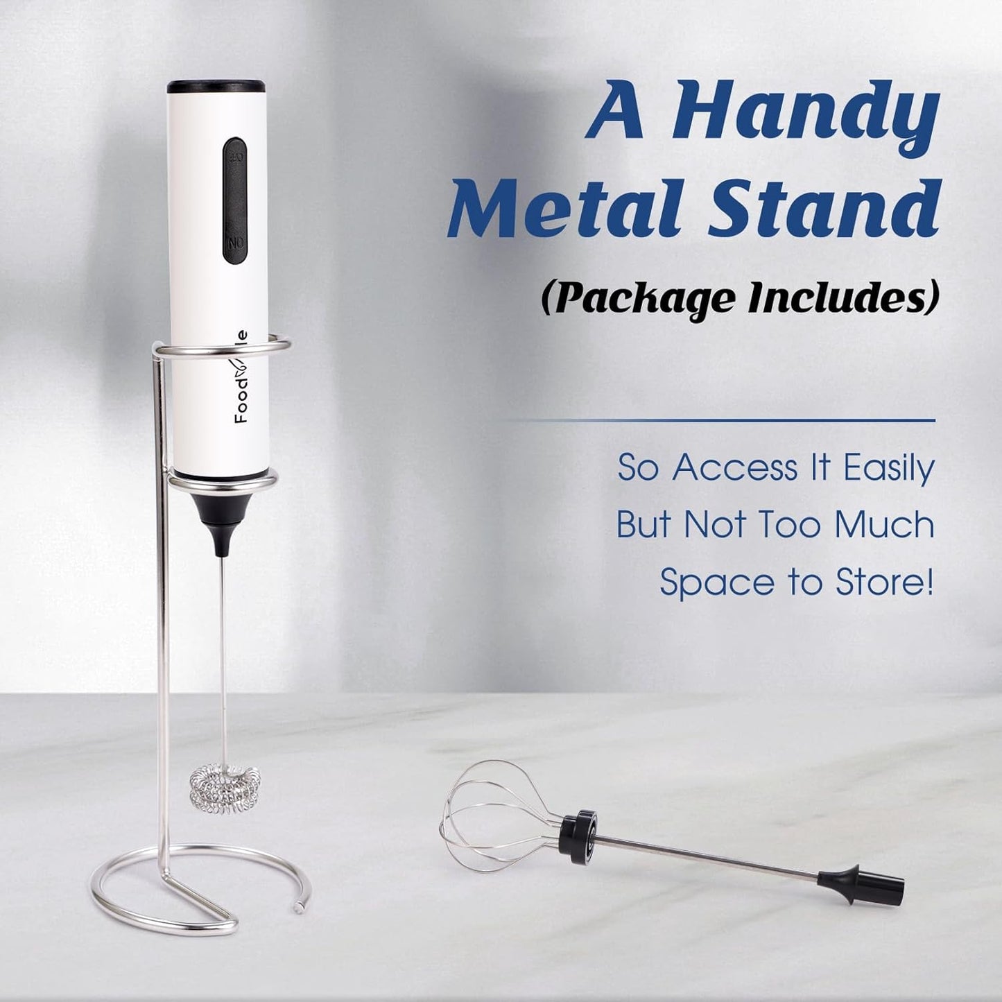 MF05 Rechargeable Milk Frother USB Charging Handheld Foam Maker with Stainless Balloon Whisk for Cappuccino, Latte, Bulletproof Coffee, Keto Diet, Protein Powder, Matcha (White)