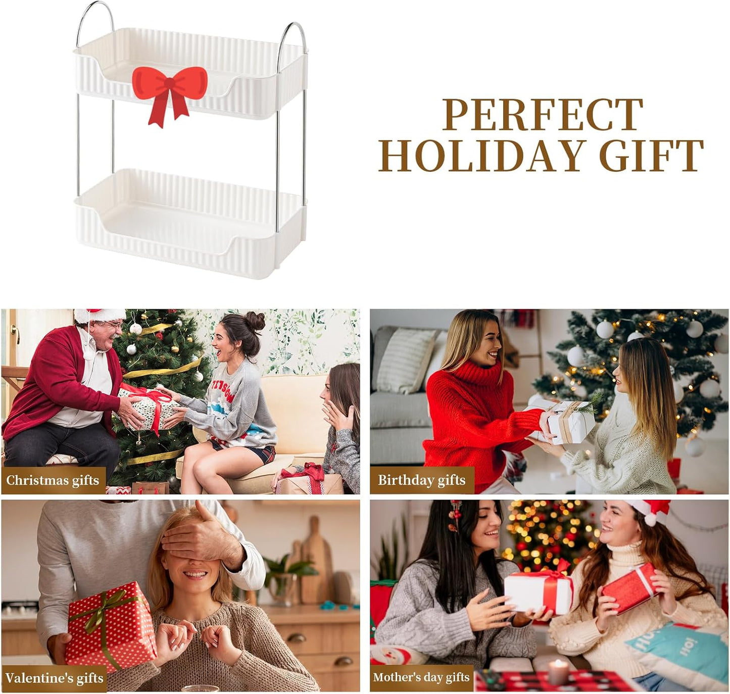 Bathroom Counter Organizer Countertop Storage, Cosmetics Skincare Shelf Organizer, Makeup Organizer Perfume for Dresser Vanity Tray, Spice Rack Organizer for Kitchen(2 Tier-Cream white)