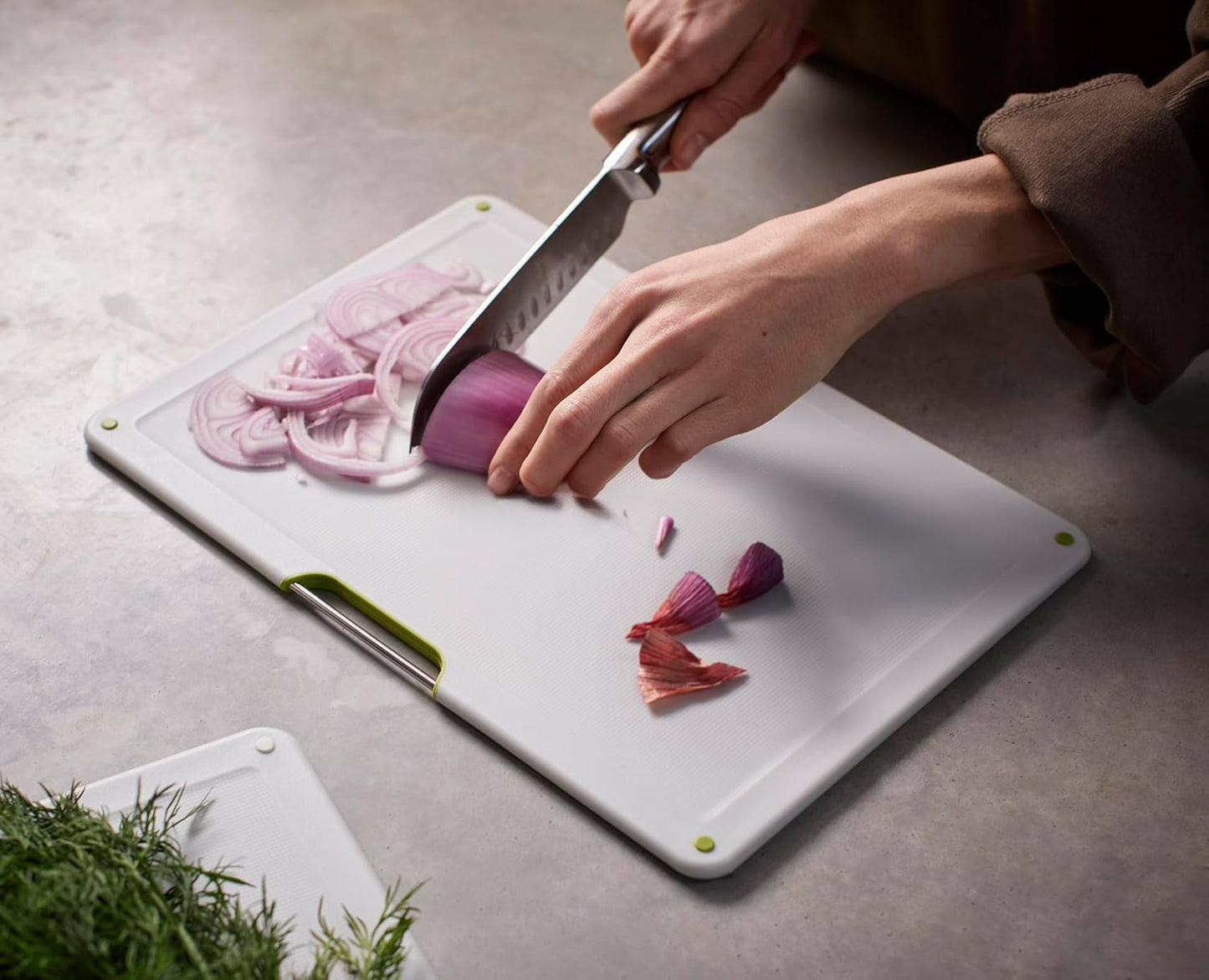 Joseph Joseph Folio 4-Piece Color-Coded Chopping Board Set, Stainless Steel Slimline Case for Organized Kitchen Storage, Light Stone