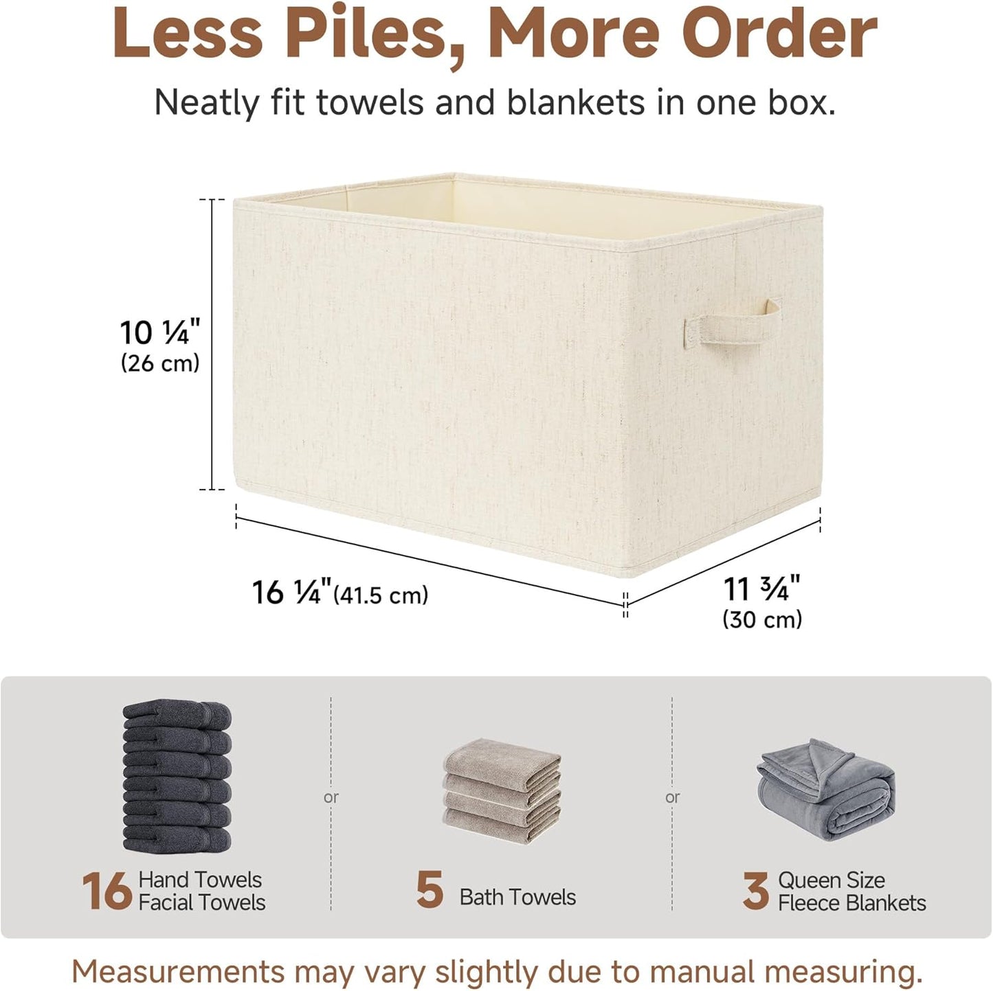 StorageWorks Storage Baskets for Shelves, Foldable Fabric Closet Storage Bins with Handles, Fabric Storage Bins Clothes Organizer, Beige(Cotton-linen), 3-Pack, Extra Large