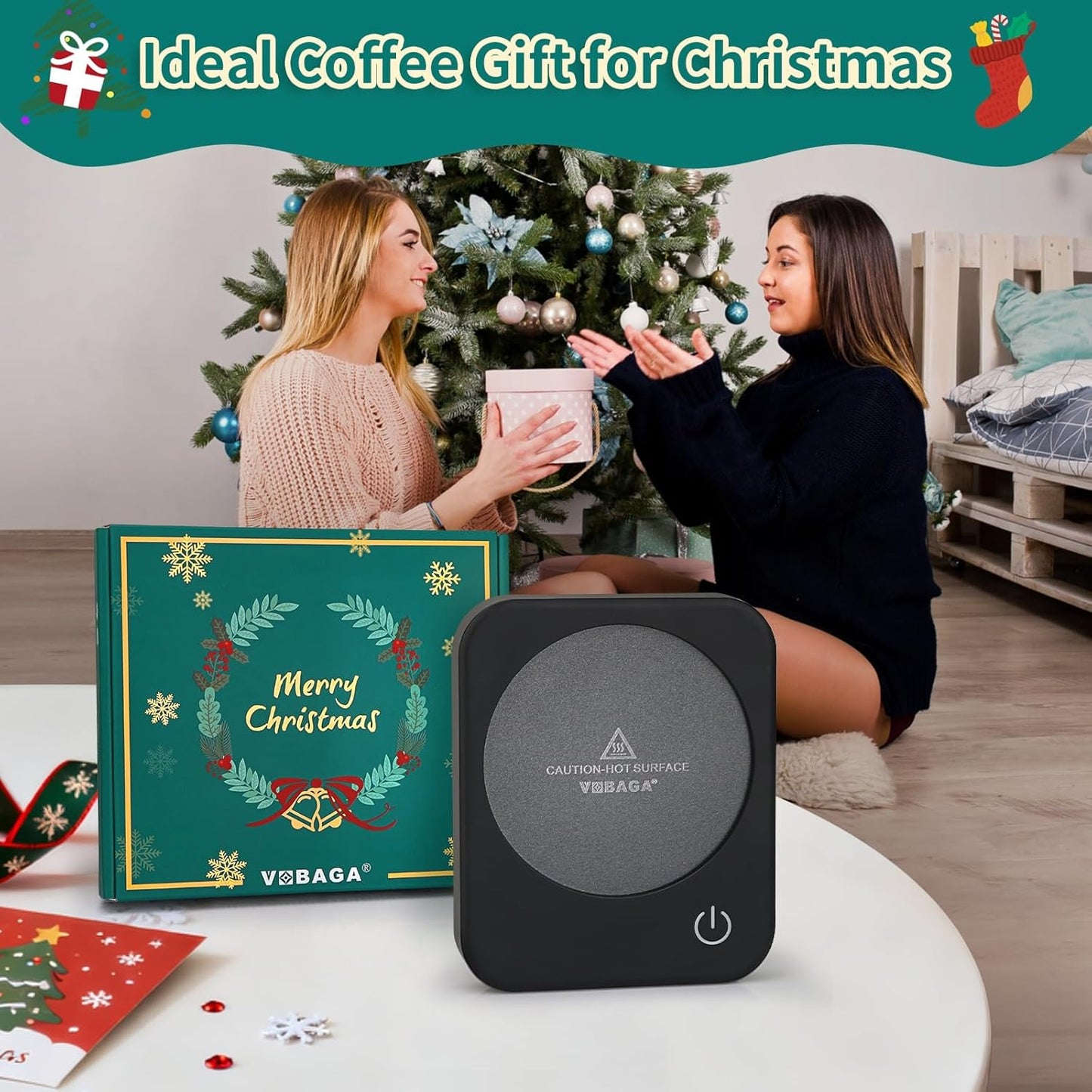 VOBAGA Coffee Mug Warmer for Desk with Auto Shut Off & 3-Temp Settings, Coffee Cup Warmer with Smart Safety Alert Home Office Accessory, Perfect for Coffee, Tea, Milk