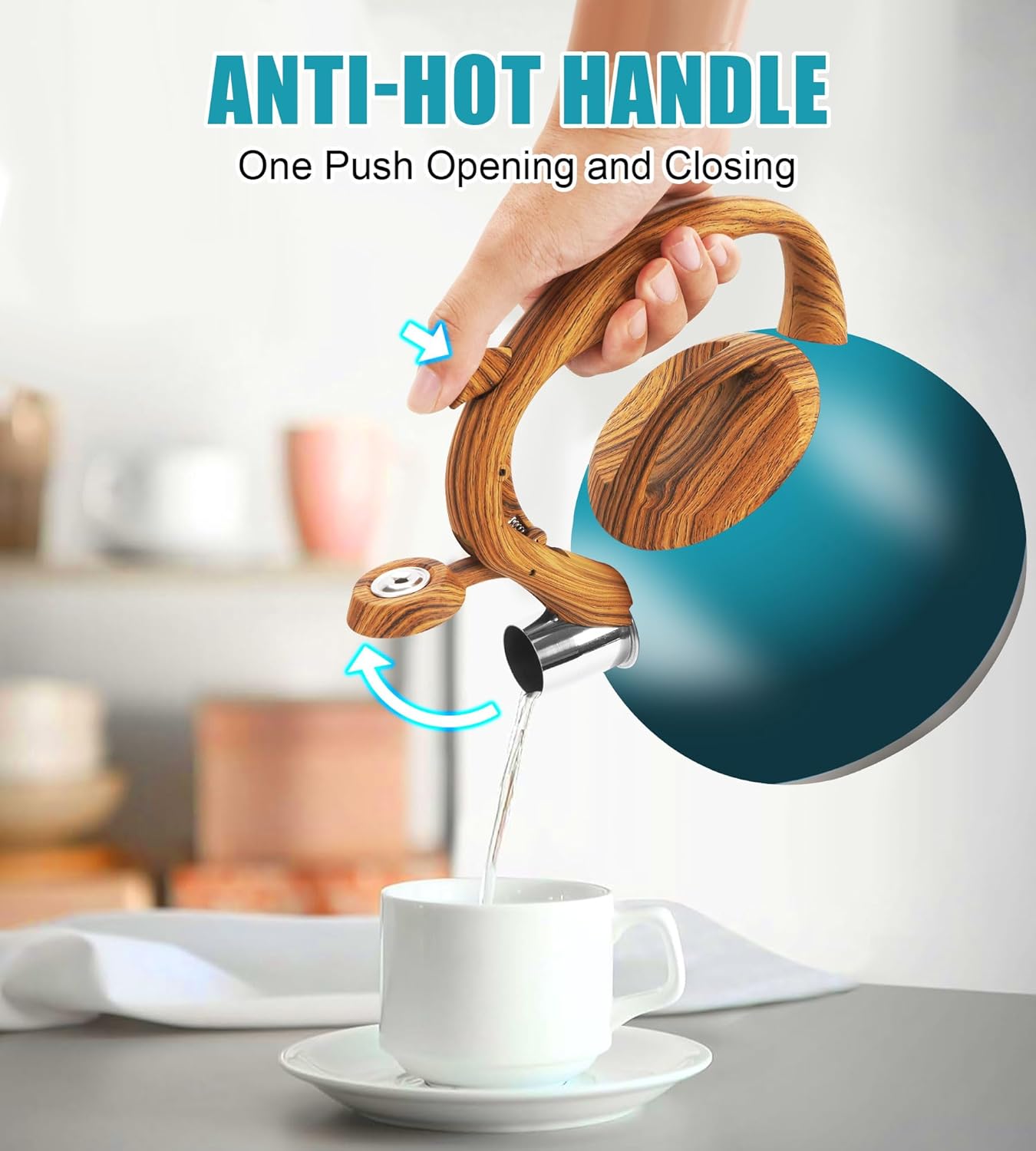 Tea Kettle, Stainless Steel Whistling Tea Kettle,3.2Qt Tea Pot for Stove with Cool Handle,Strong and Durable (Dark Green Gradient)