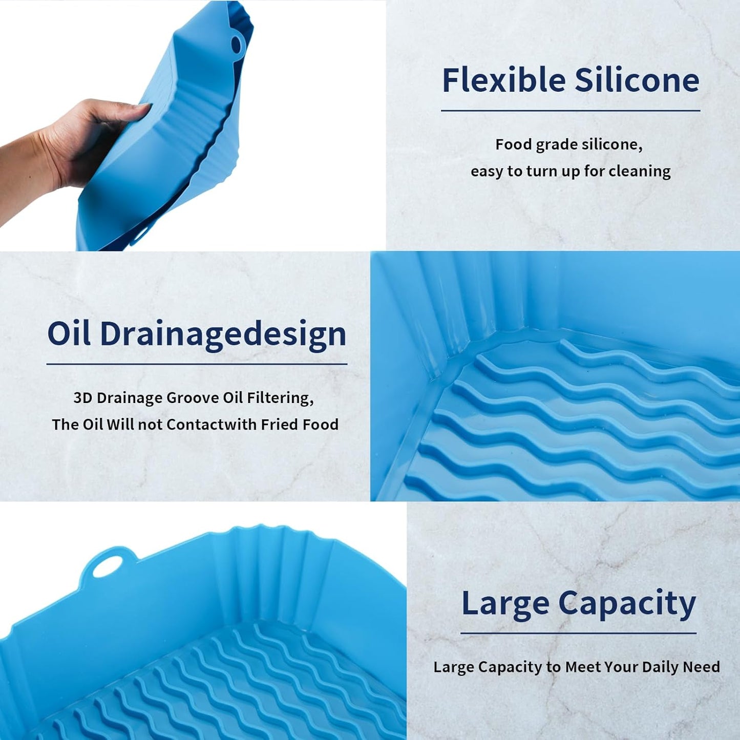 9 Inch Large Air Fryer Silicone Liners - 2 PCS Square Reusable AirFryer Basket Liners for 5-8QT Air fryer, Air fryer Accessories for Baking Roasting Microwave (Red + Blue)