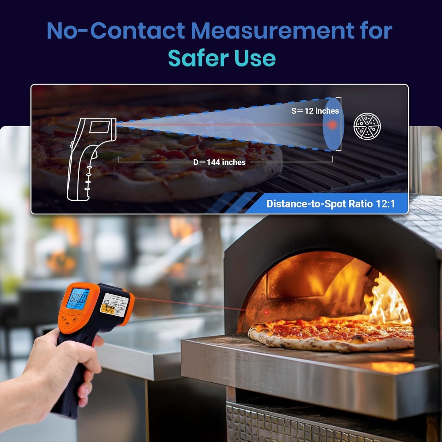 Etekcity Infrared Thermometer 1080, Heat Temperature Temp Gun for Cooking, Laser IR Surface Tool for Pizza Oven, Meat, Griddle, Grill, HVAC, Engine, Accessories, -58°F to 1130°F, Orange