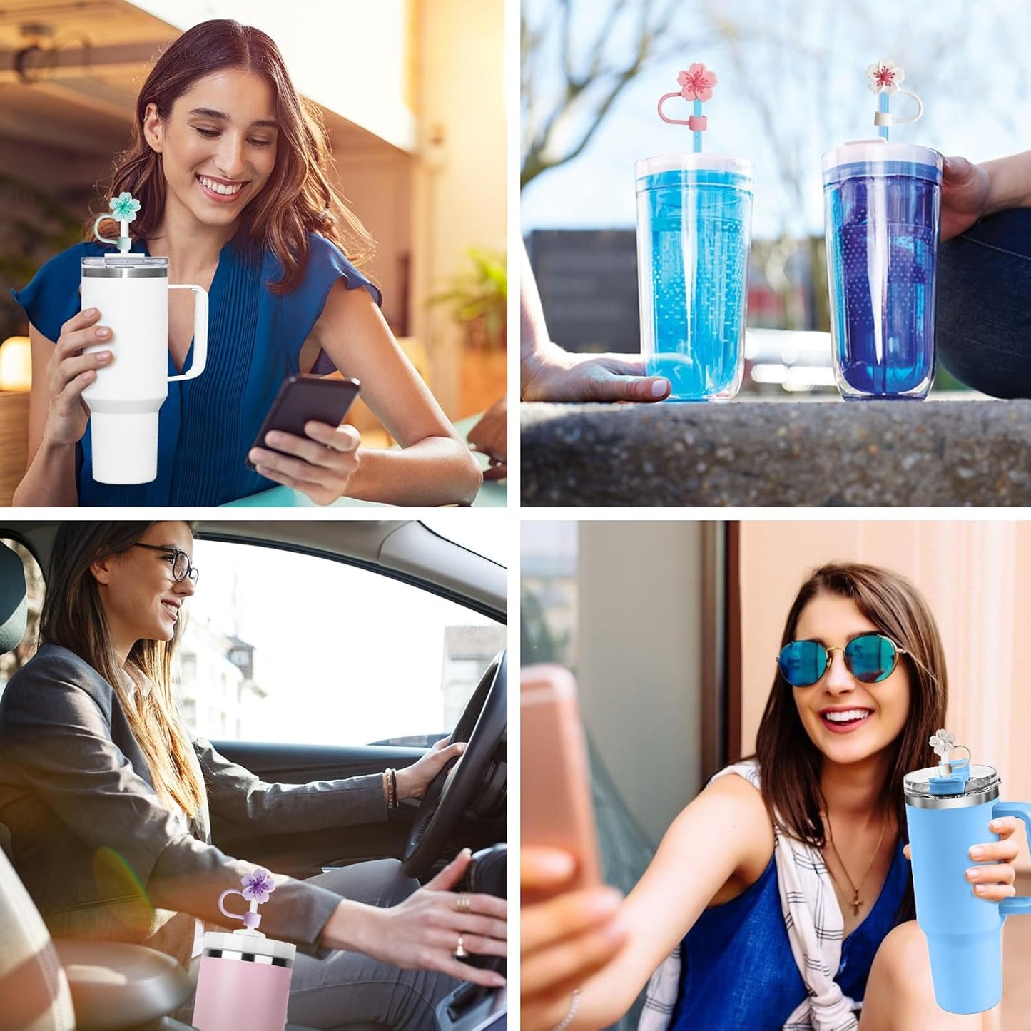 Flower Straw Covers Cap Fit for Stanley Cup, 8Pcs Silicone Flower Straw Toppers Compatible for Stanley 30&40 Oz Tumbler, 10mm Drinking Straw Tip Covers Fit for Stanley Cups Accessories