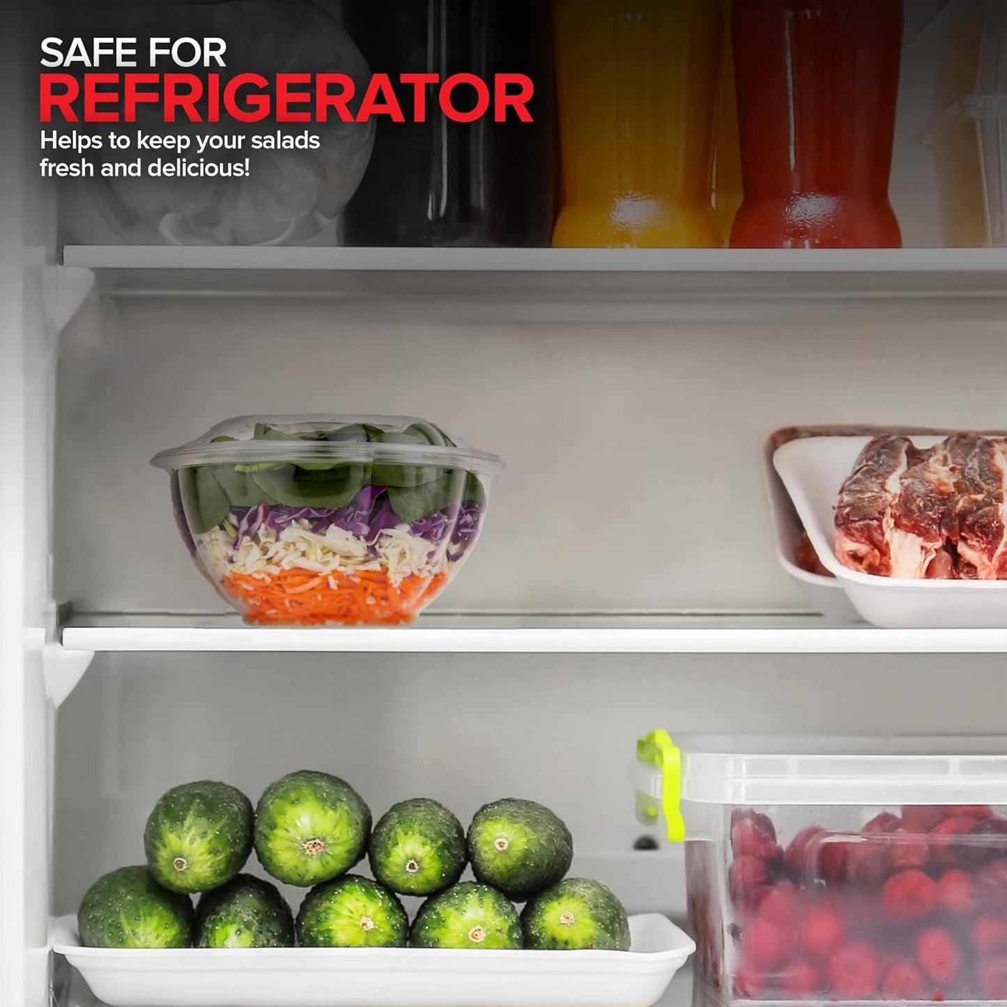 Stock Your Home 32oz Clear Plastic Salad Bowls with Lids Disposable (150 Pack) – Medium Takeout Containers with Snap-On Lids for Salads, Meal Prep, Acai Bowls, Fruit, To-Go Parties