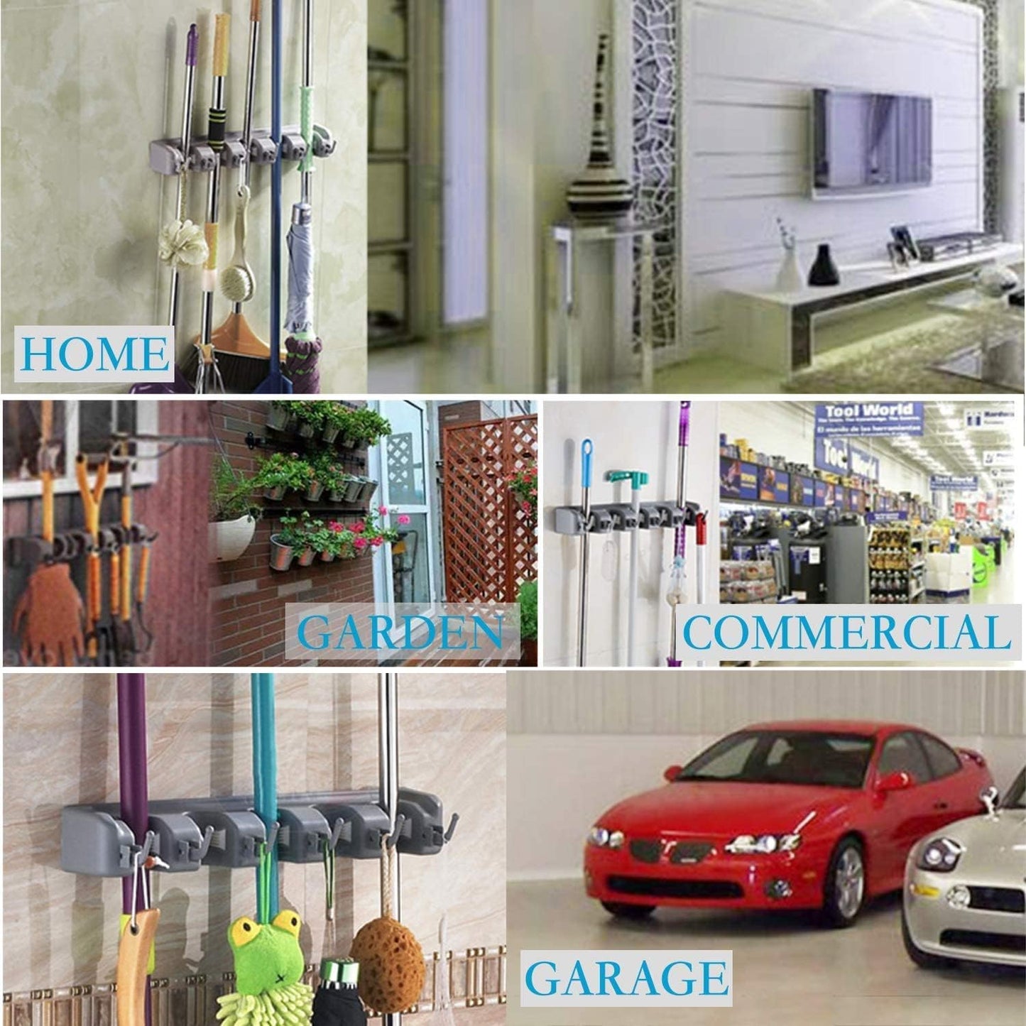 Broom Holder Wall Mount Broom Organizer Mop Holder Hanger Garden Tool Organizers Storage Rack Garage Laundry Room Organizations and Storage with Hooks Heavy Duty