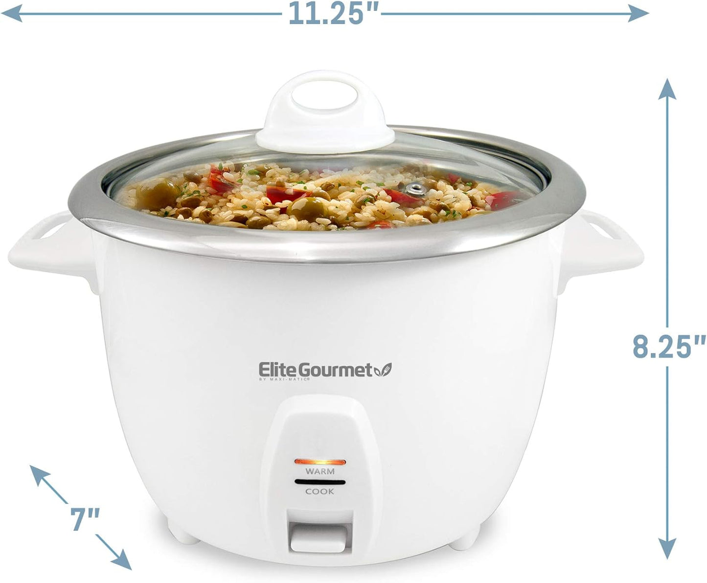 Elite Gourmet ERC-2010 Electric Rice Cooker with Stainless Steel Inner Pot Makes Soups, Stews, Grains, Cereals, Keep Warm Feature, 10 Cooked (5 Cups Uncooked), White