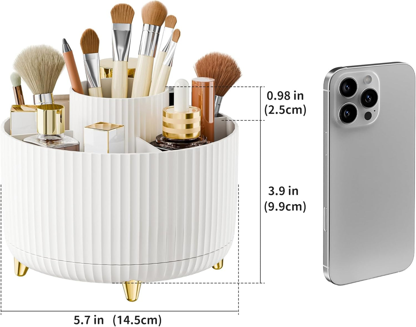360° Rotating Desktop Women Brush Holder Organizer, Makeup Organizers Countertop,Makeup organization and Skincare Storage for Vanity, Desktop, Bathroom (White-1)