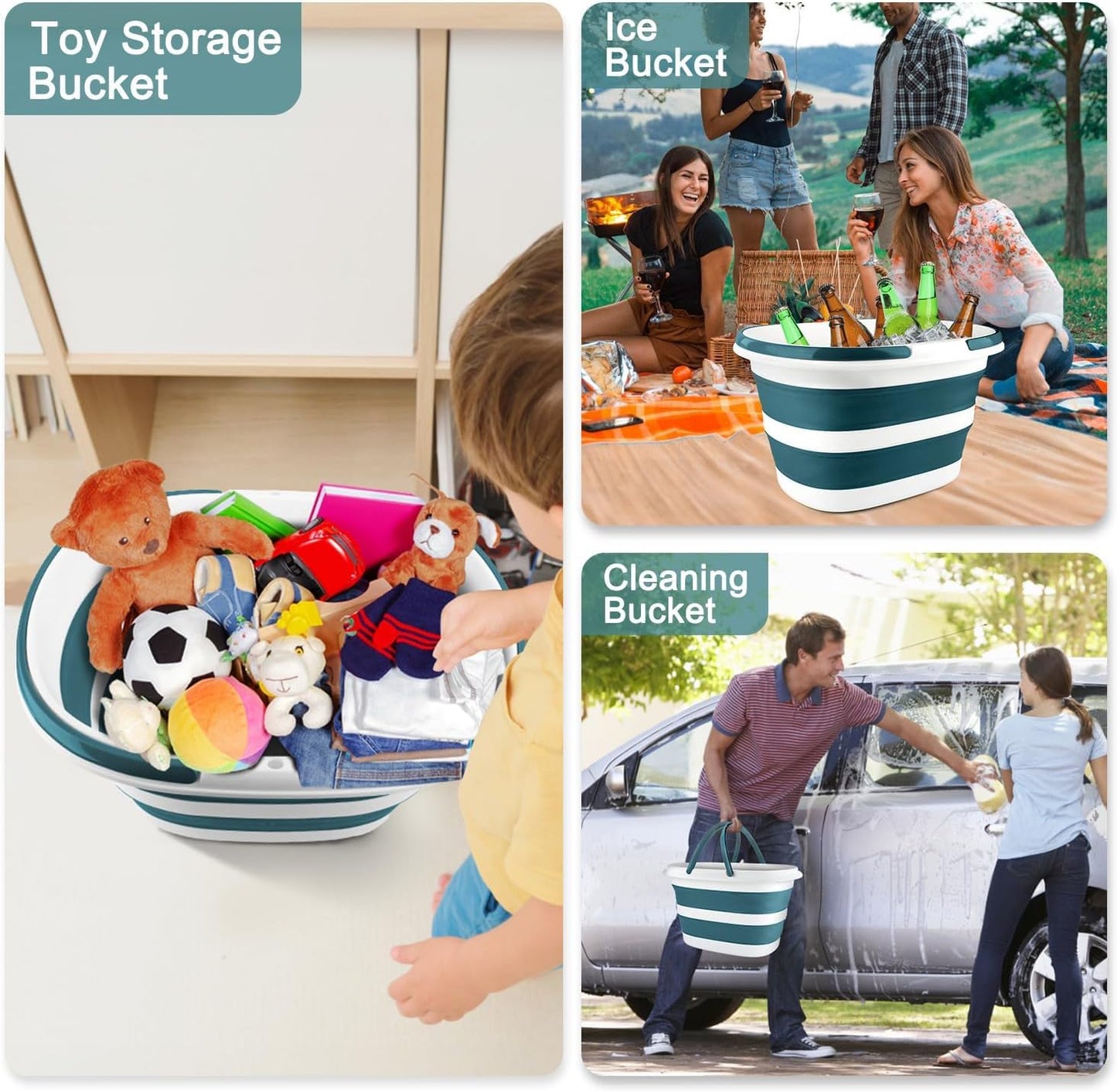 Collapsible Bucket for Cleaning, 4.2 Gallons Mop Bucket with Handle for Floor Window Car Washing, Silicone Ice Buckets for Parties Camping Fishing Beach, RV Laundry Storage Household Cleaning Supplies