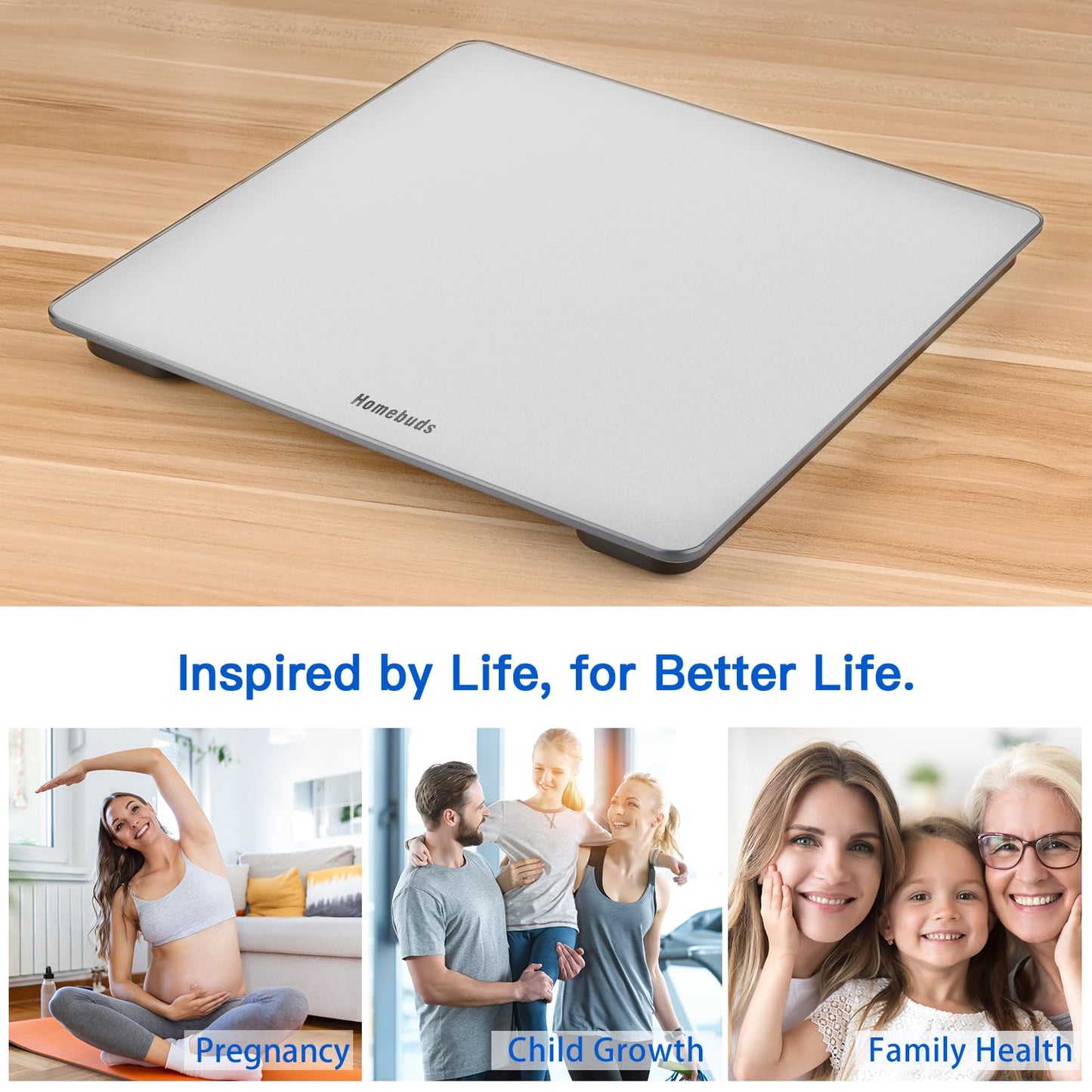 Homebuds Digital Bathroom Scale for Body Weight, Weighing Professional Since 2001, Crystal Clear LED and Step-on, Batteries Included, 400lb/182kg, Silver