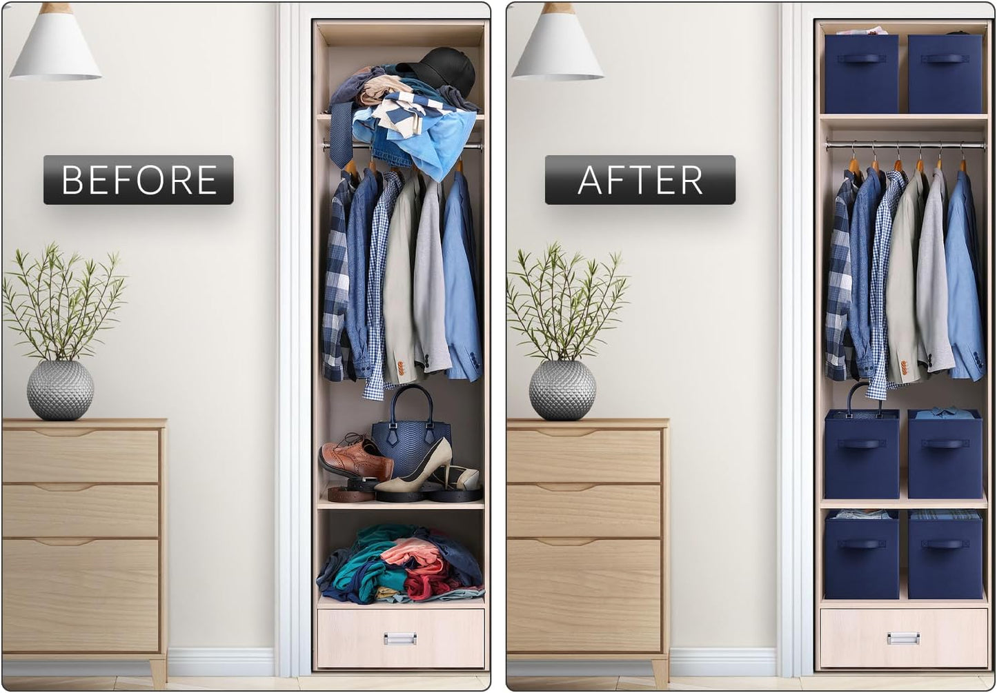 Sorbus Foldable Storage Cubes - 6 Fabric Baskets for Organizing Pantry, Closet, Shelf, Nursery, Playroom, Toy Box, Cubby -11 Inch Dual Handle Collapsible Closet Organizers and Storage Bins (Navy Blue)