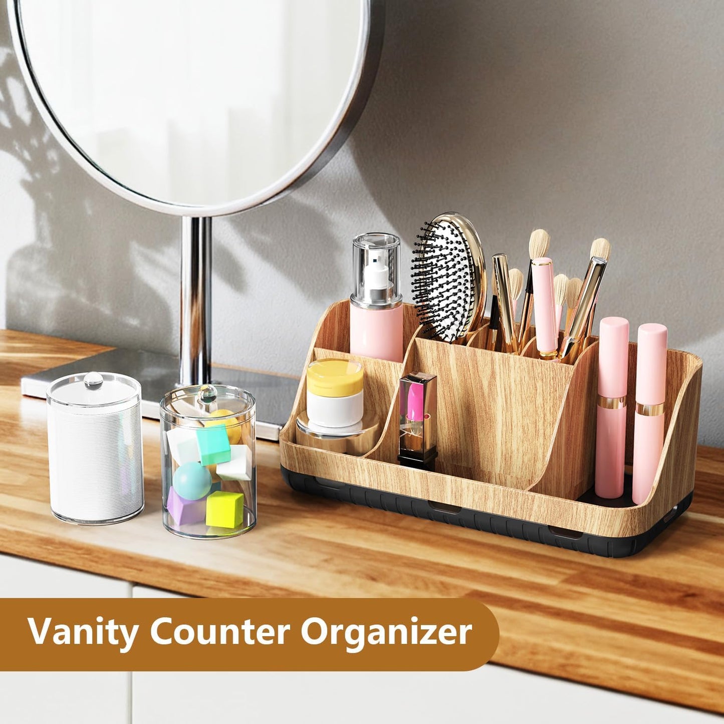 Bathroom Toothbrush Holder Set with 2 Pack Qtip Holder Dispenser - 7 Slots Kids Bathroom Accessory Sets with Drainage, Q Tip Holder for Bathroom Sink Counter Accessories Set