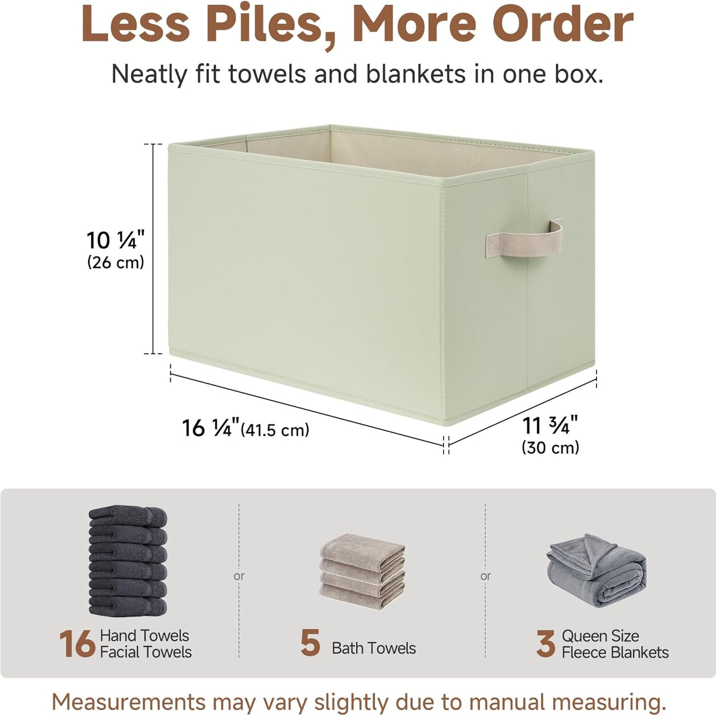 StorageWorks Storage Baskets for Shelves, Foldable Fabric Closet Storage Bins with Handles, Fabric Storage Bins Clothes Organizer, Light Green, 3-Pack, Extra Large